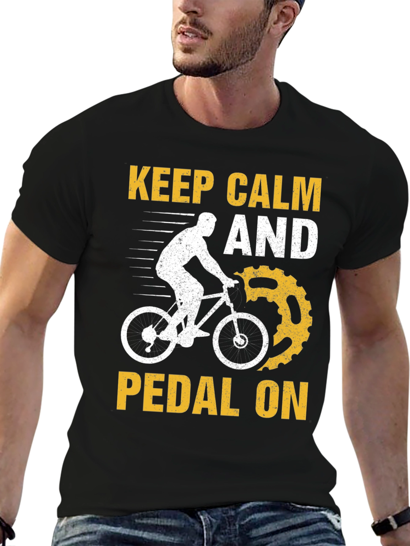 Black Keep Calm and Pedal On T-Shirt view 6