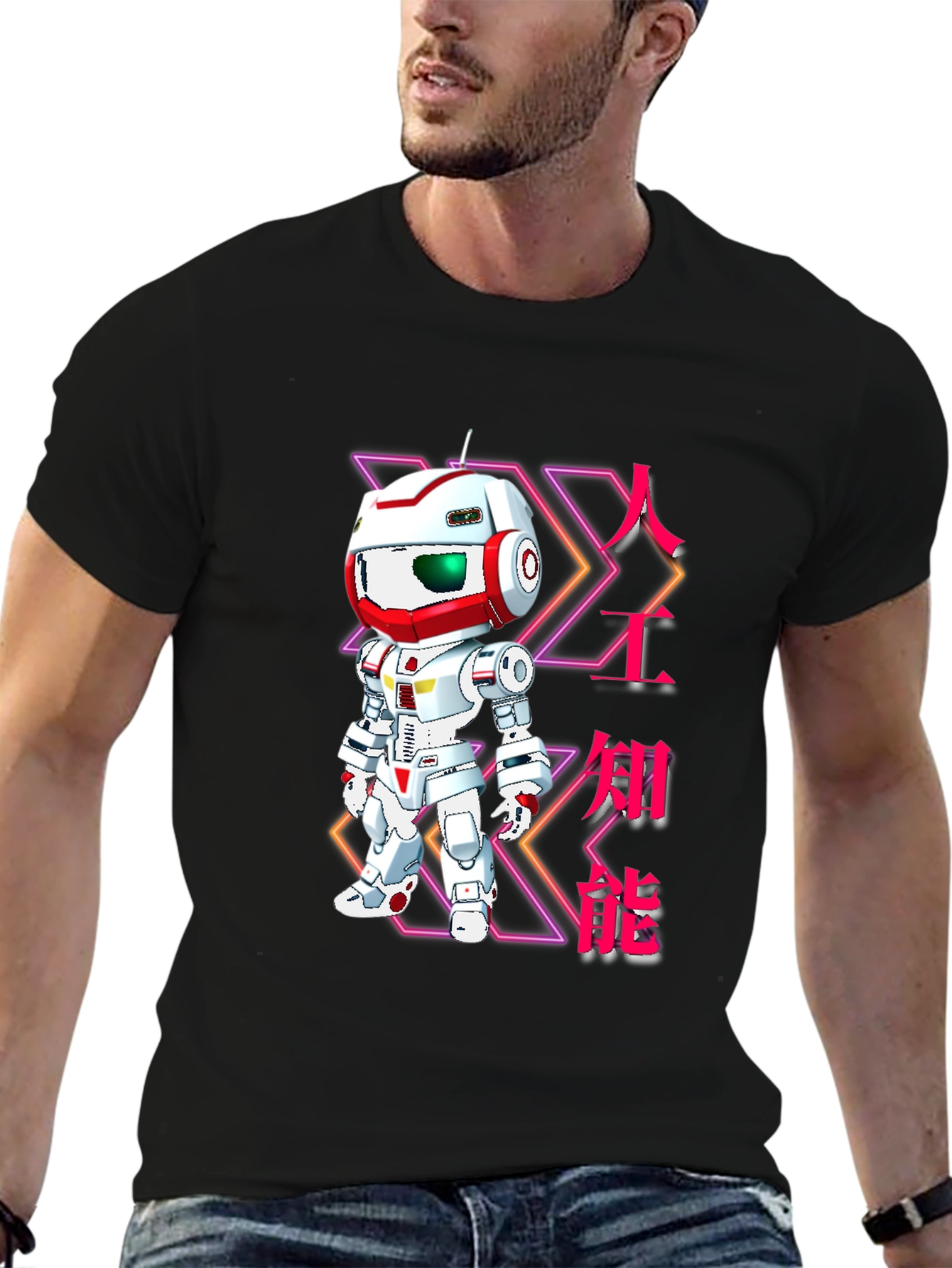 Black Robot AI Graphic Print Black T-Shirt view 6