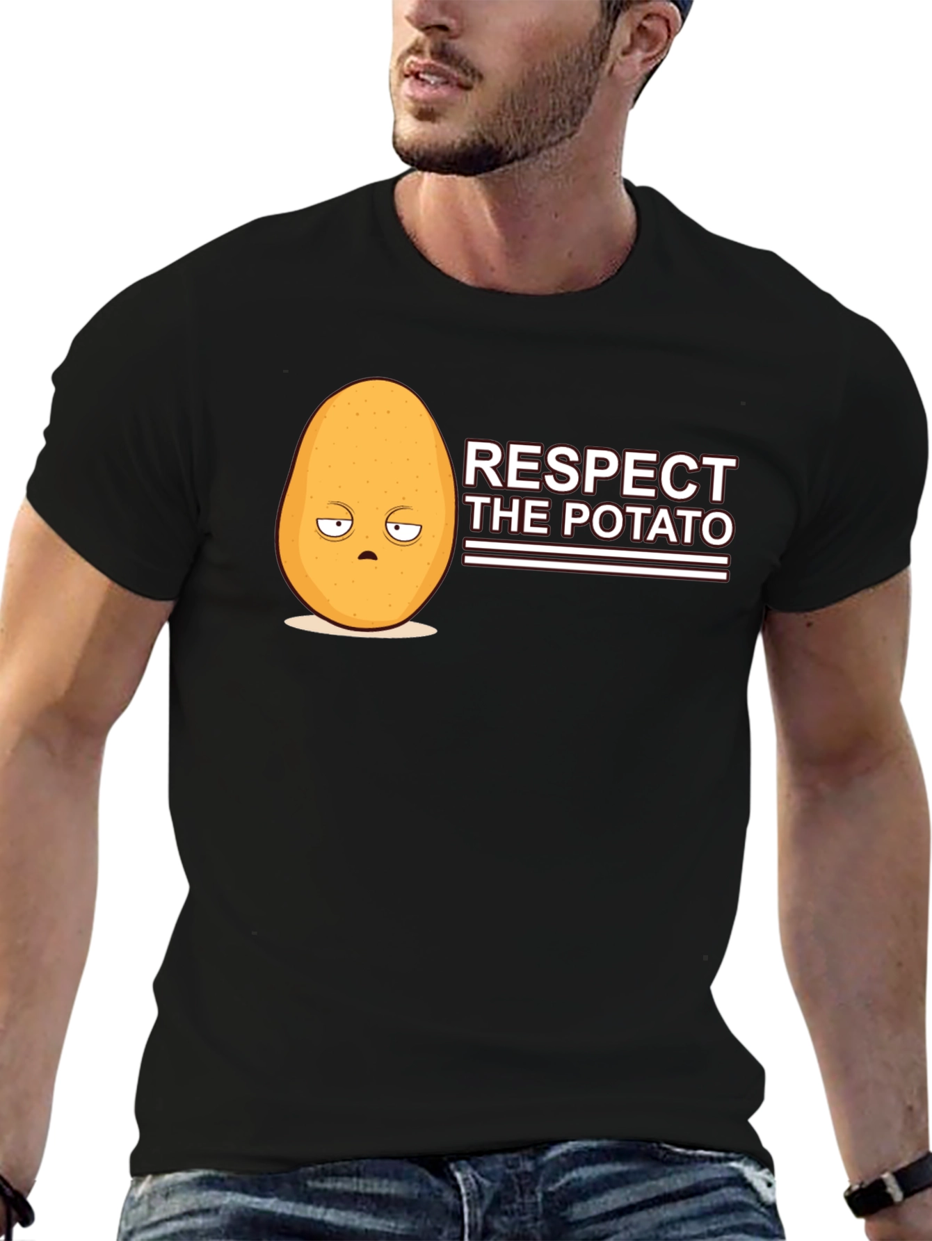 Black Respect the Potato Funny Graphic Tee view 6