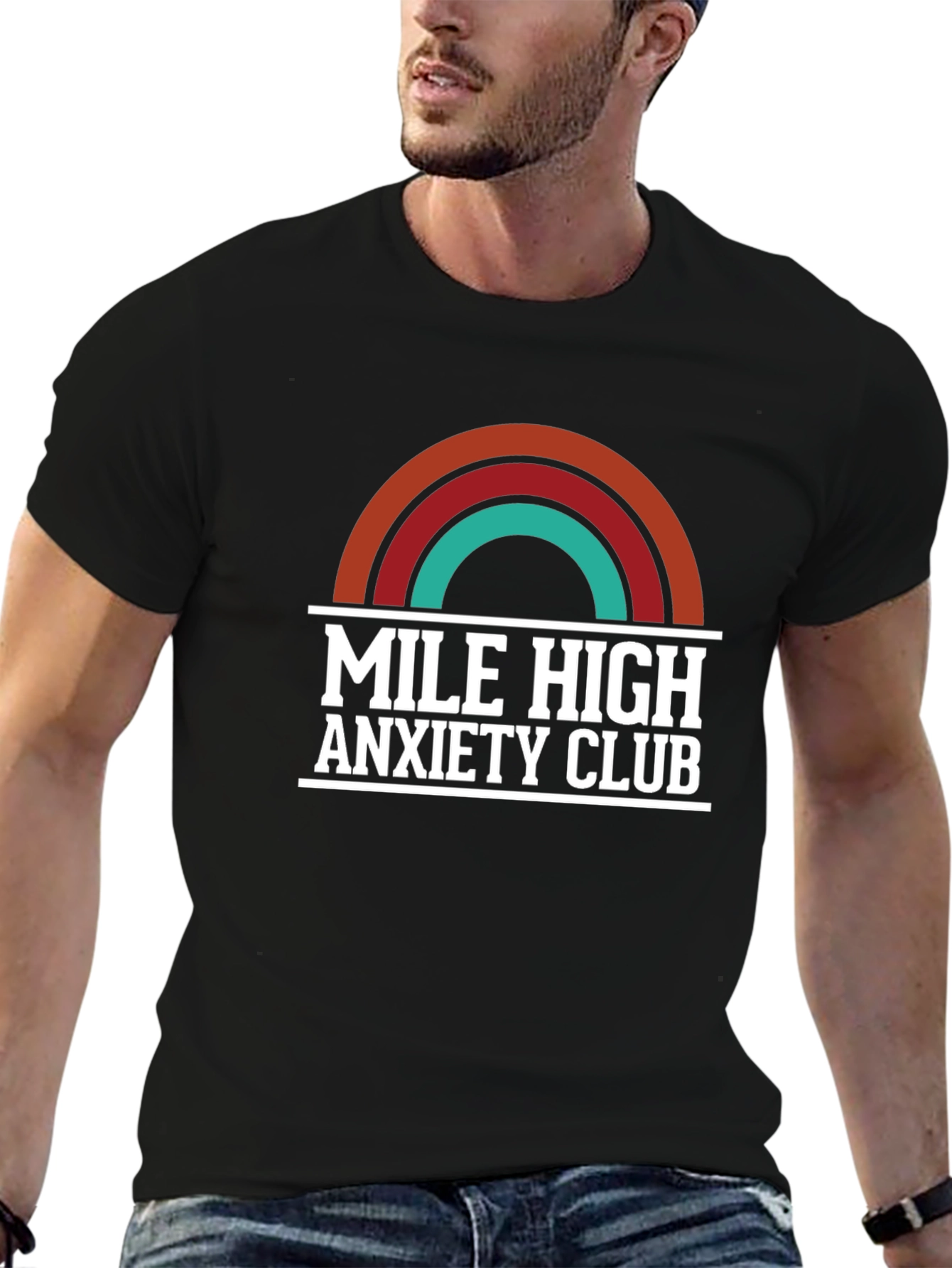 Black Mile High Anxiety Club T-Shirt, Retro Design view 6
