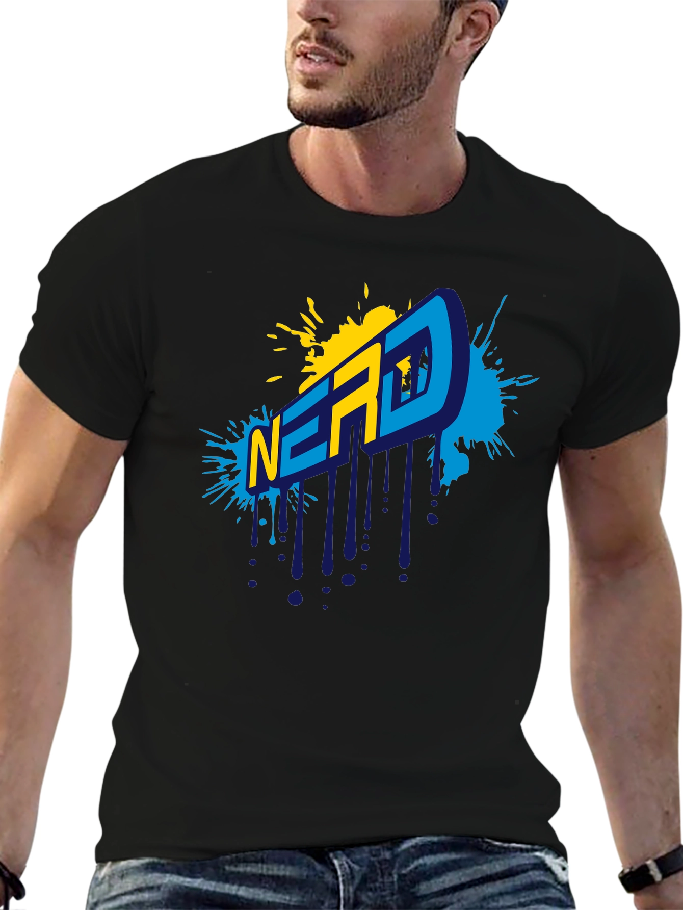 Black Nerd Graphic T-Shirt - Black Cotton Tee view 6