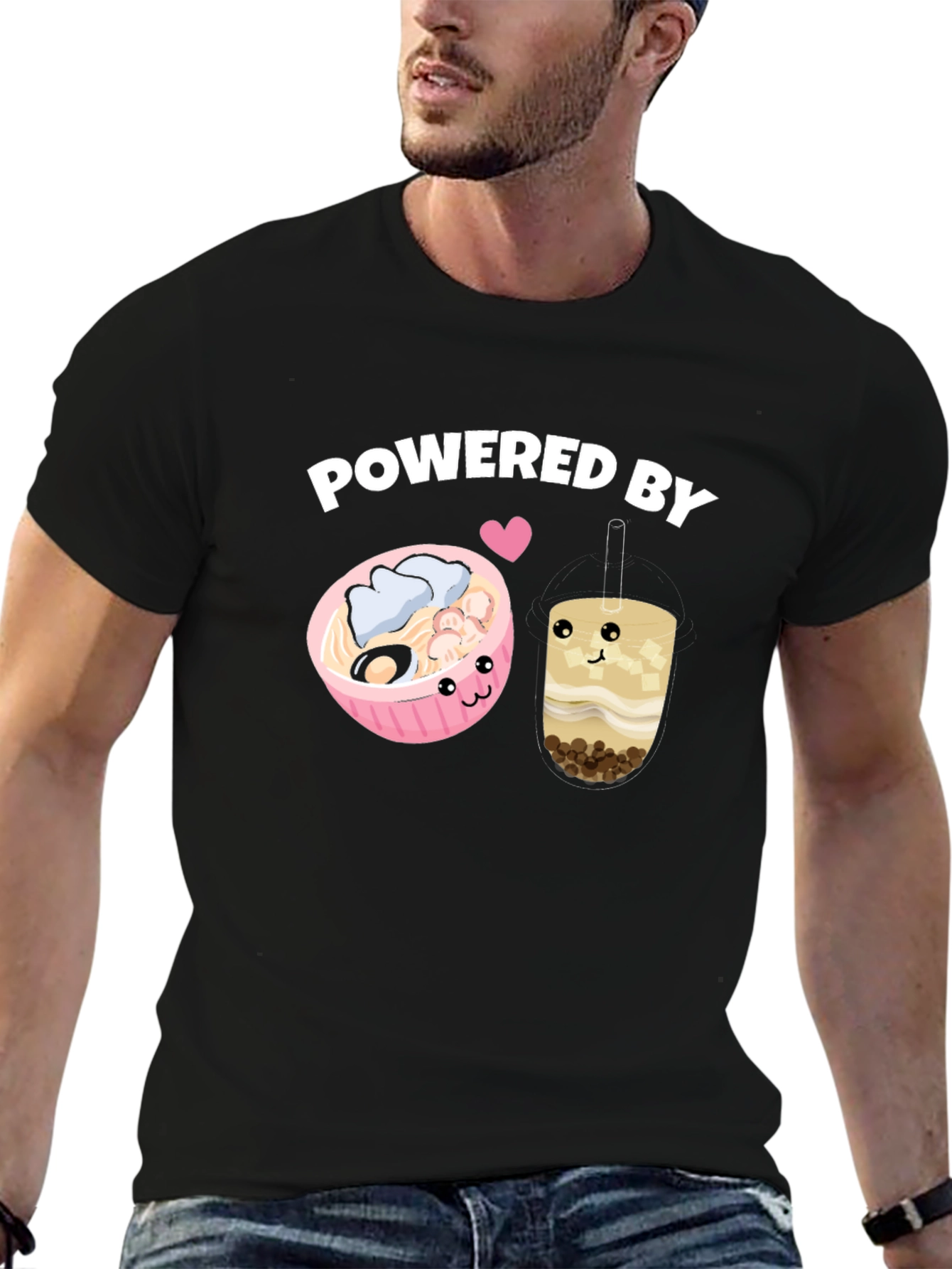 Black Powered By Ramen and Boba T-Shirt view 6
