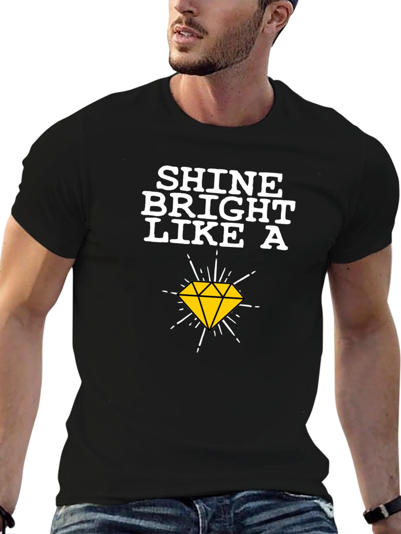 Black Shine Bright Diamond Graphic Tee - Black Cotton Blend view 6