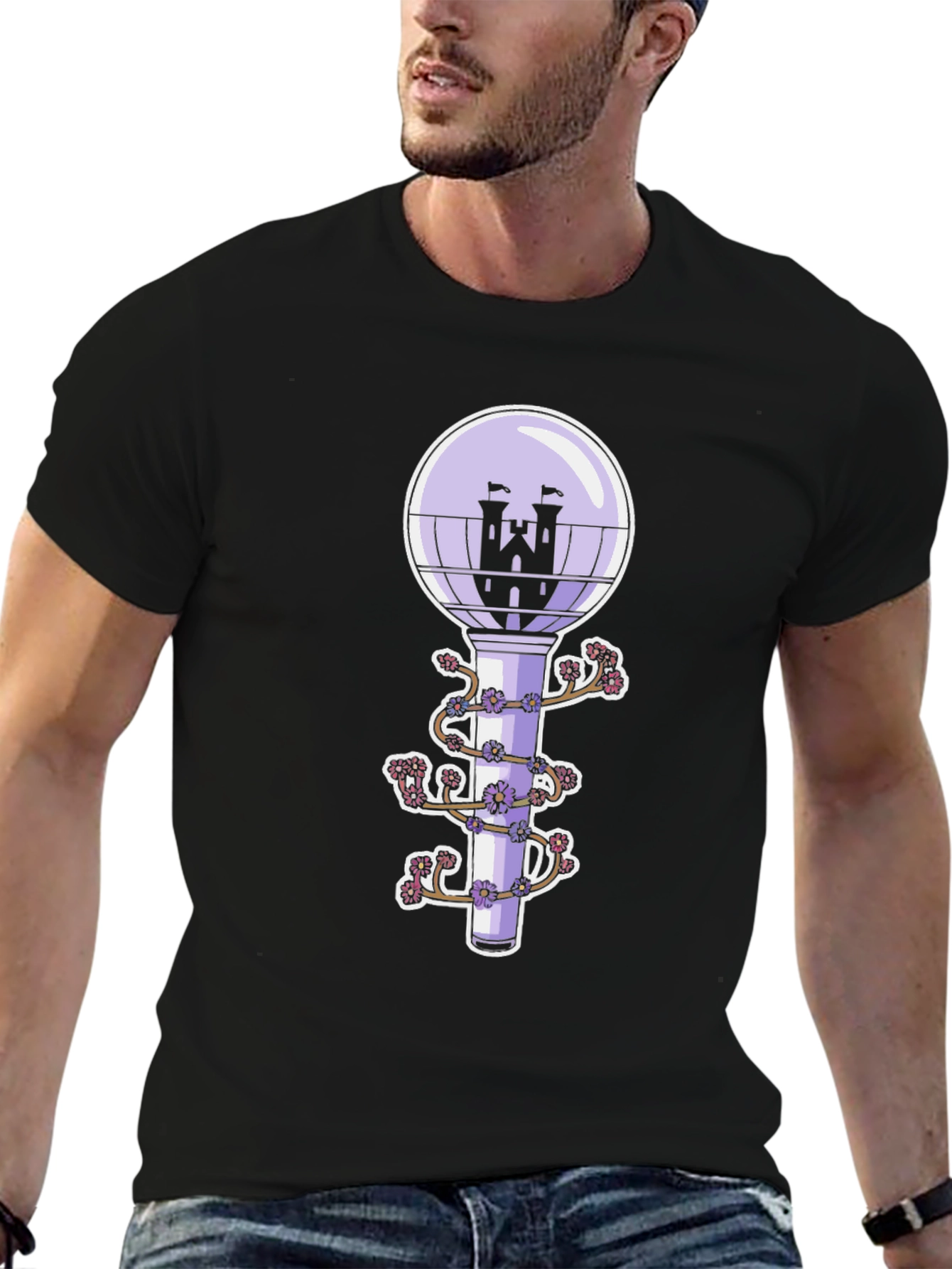 Black Fantasy Castle Lightstick Graphic Tee view 6