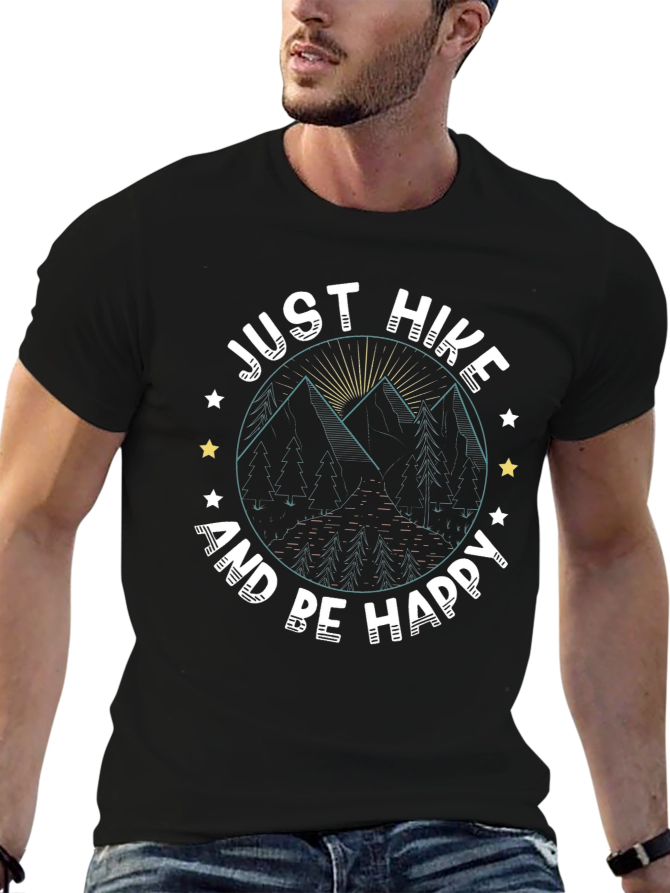 Black Just Hike and Be Happy T-Shirt view 6