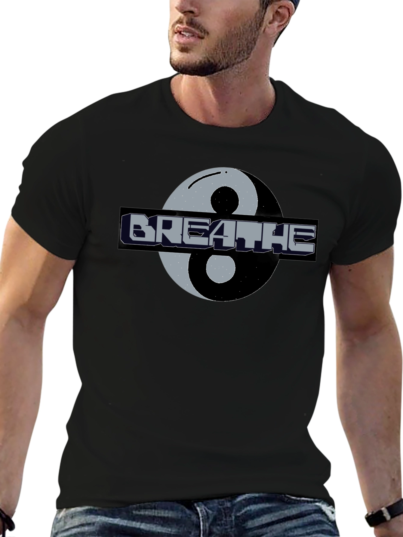 Black Breathe Yin Yang Graphic T-Shirt - Black Casual Tee view 6