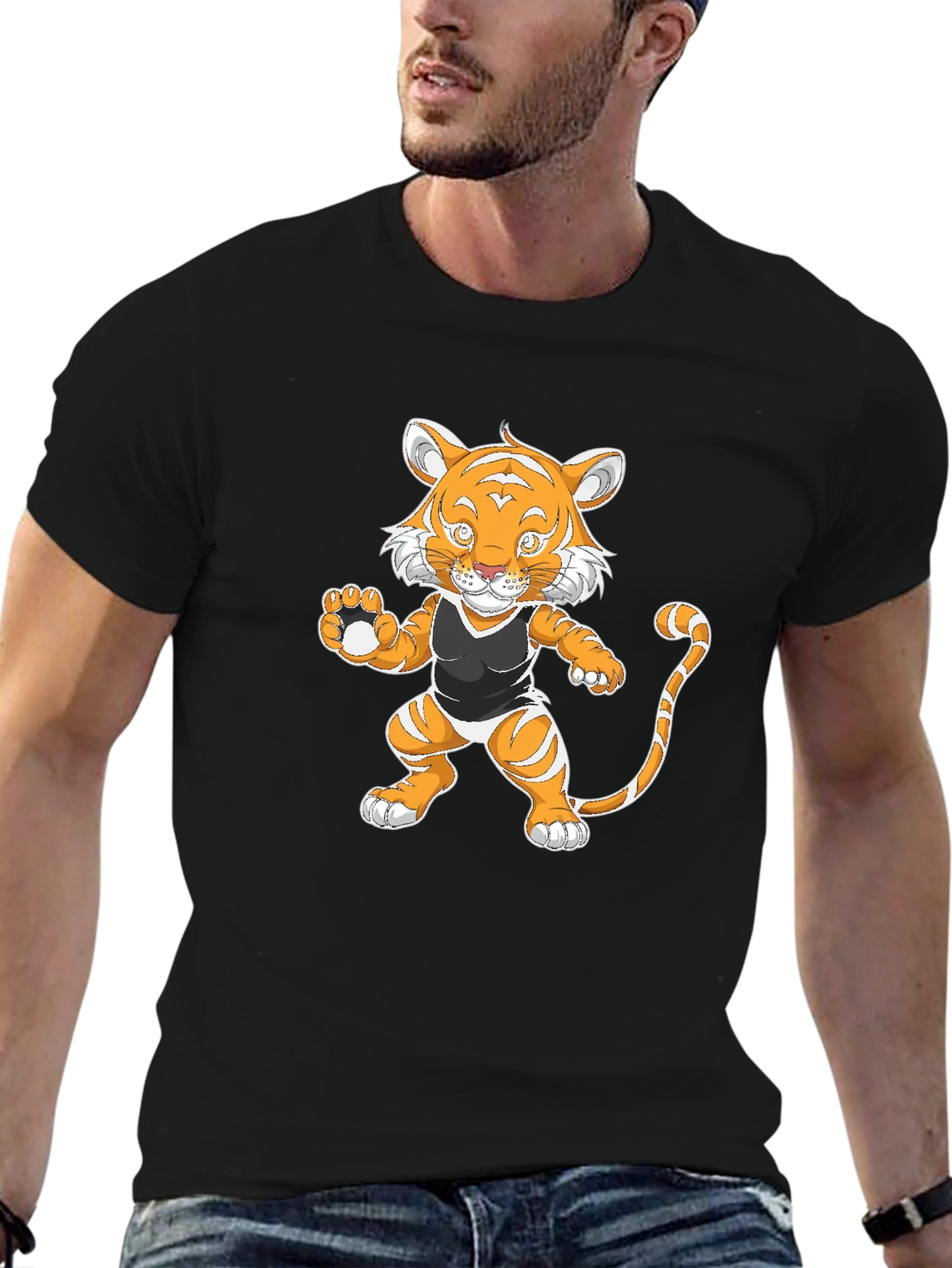 Black Cartoon Tiger Graphic Tee - Black view 6