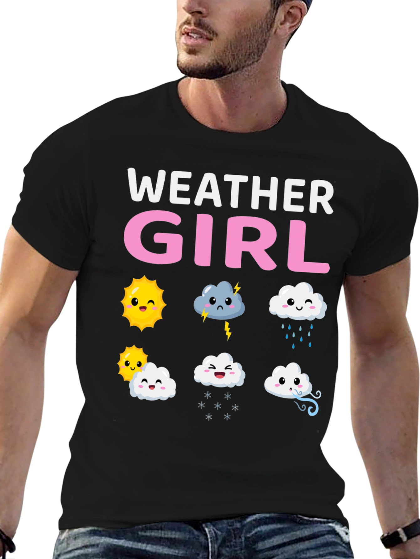 Black Weather Girl T-Shirt Cute Weather Pattern view 6