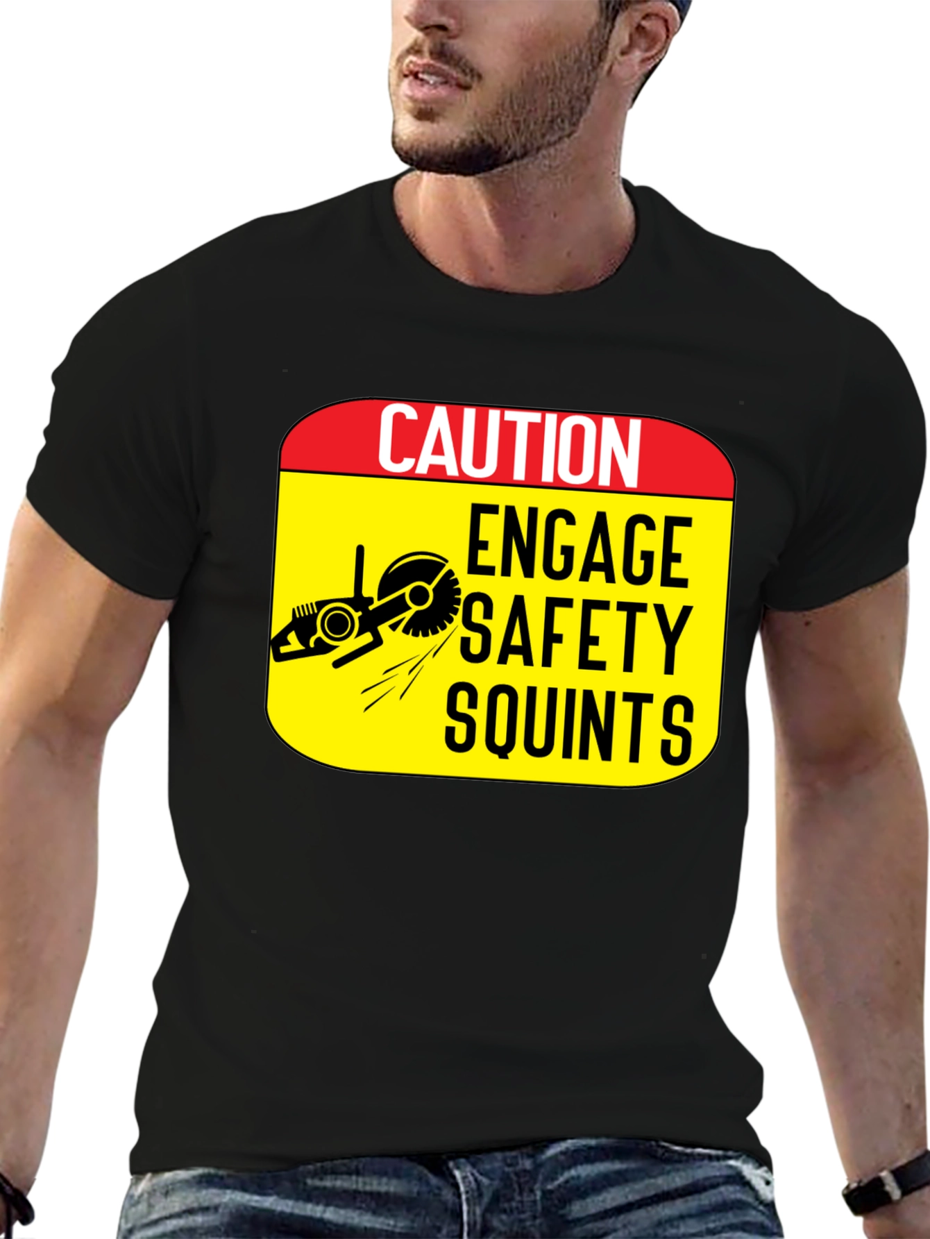 Black Caution Engage Safety Squints T-Shirt view 6