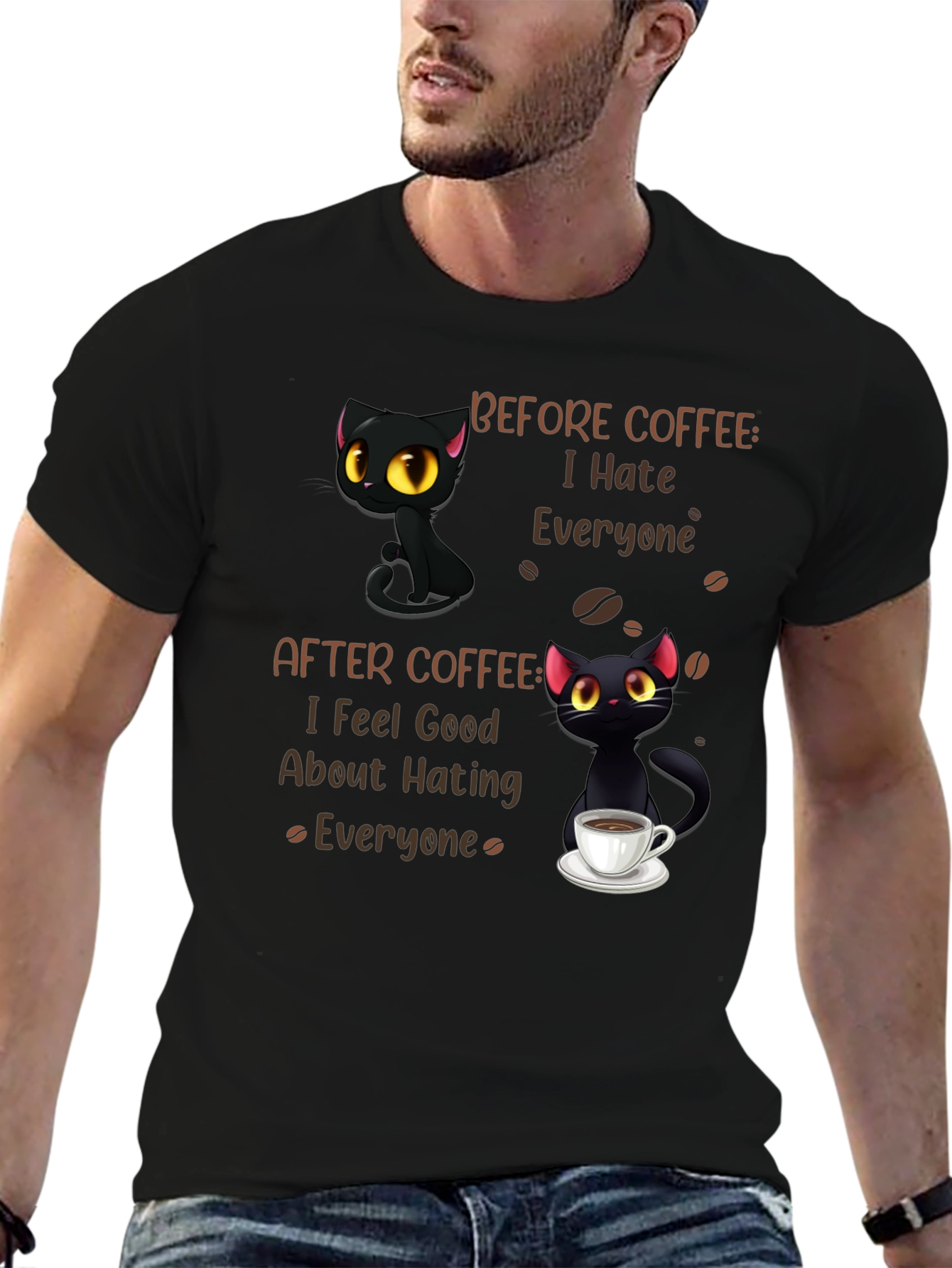Black Coffee Cat T-Shirt - I Hate Everyone Funny Tee view 6