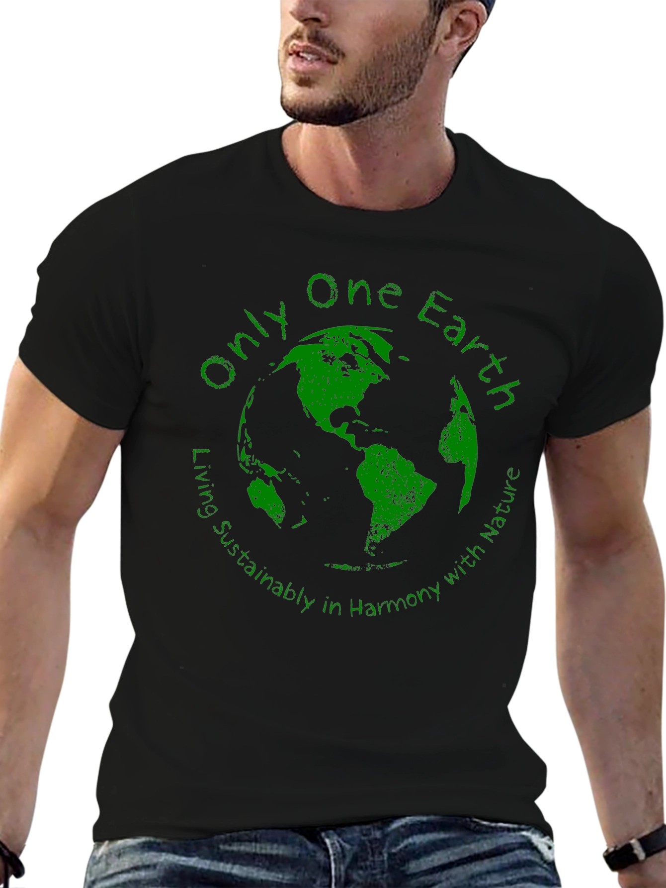 Black Eco-Friendly 'Only One Earth' Graphic T-Shirt view 6