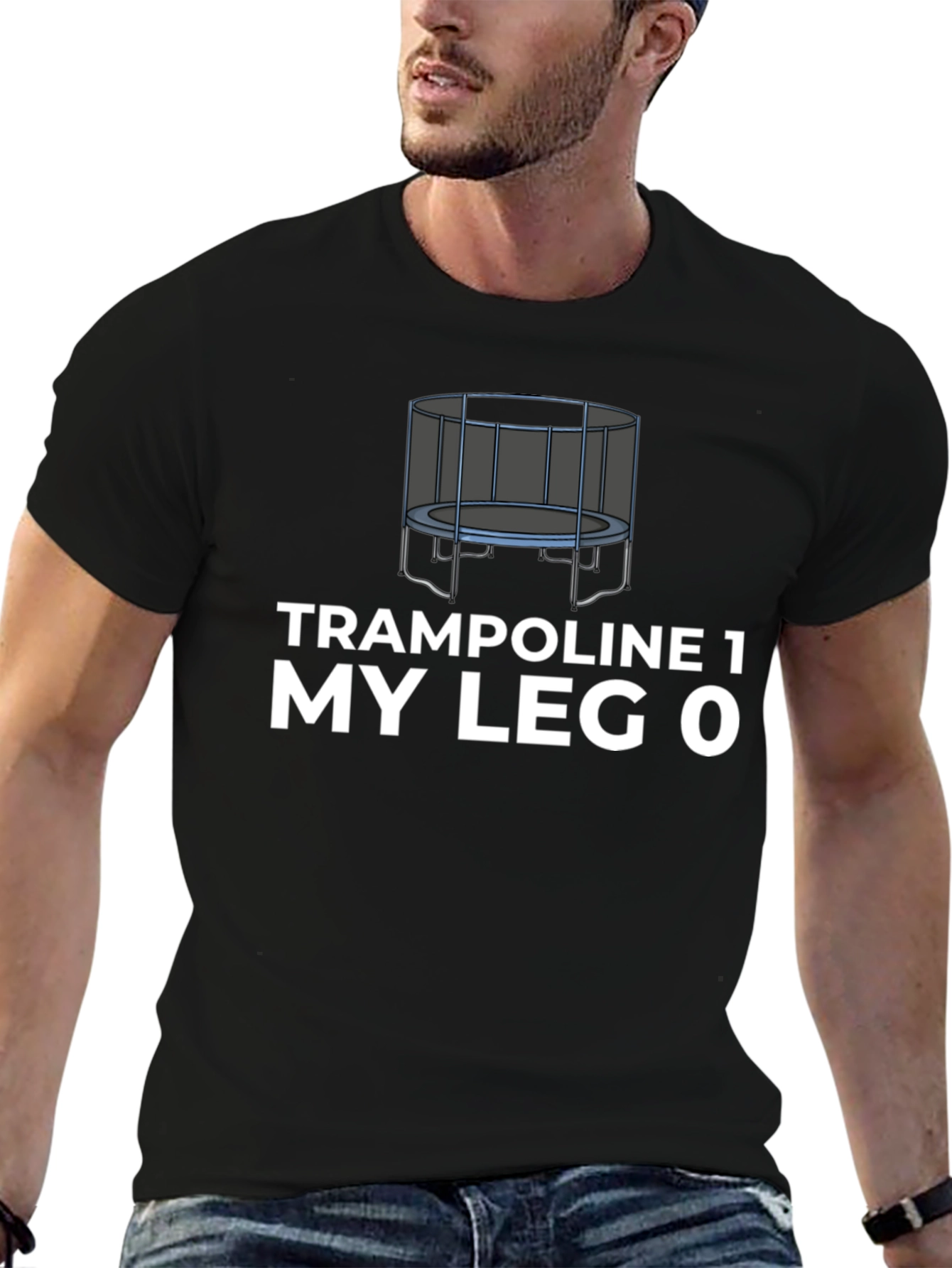 Black Trampoline Humor Graphic T-Shirt view 6
