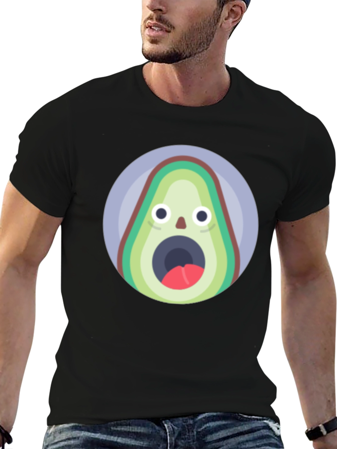 Black Funny Avocado T-Shirt - Shocked Fruit Graphic Tee view 6
