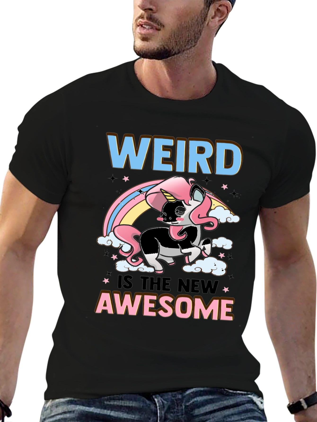 Black Weird is the New Awesome Unicorn Graphic Tee view 6