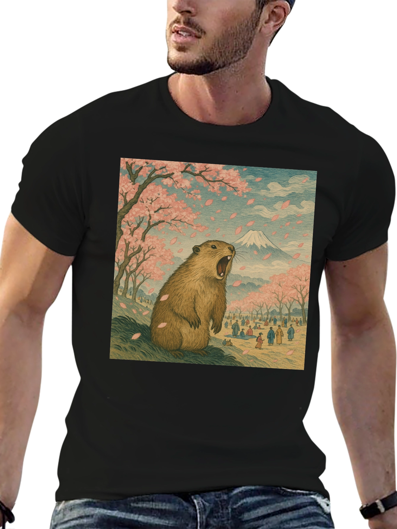 Black Beaver in Blossom T-Shirt view 6