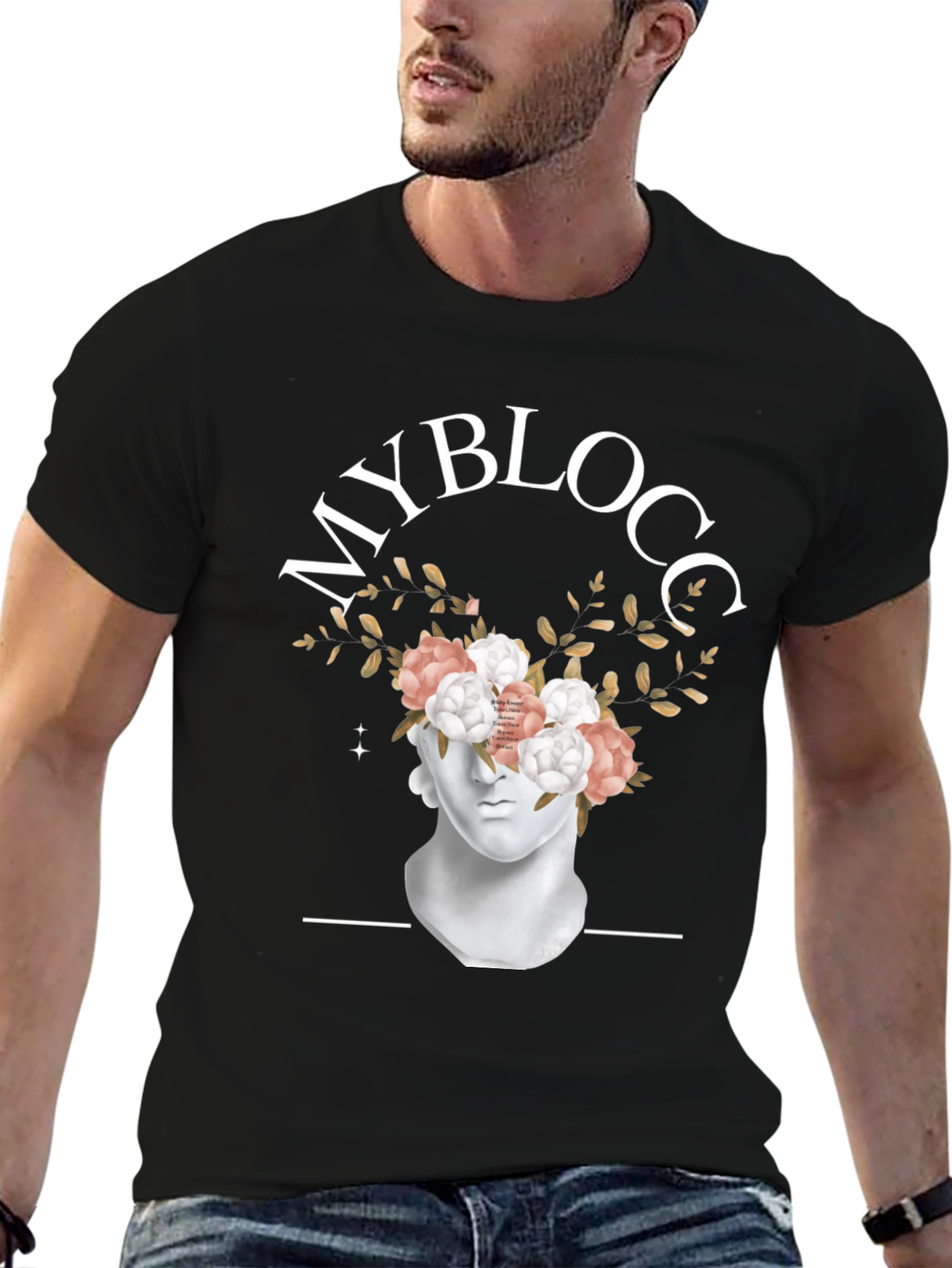 Black MyBlocc Black Graphic Tee - Floral Statue Design view 6
