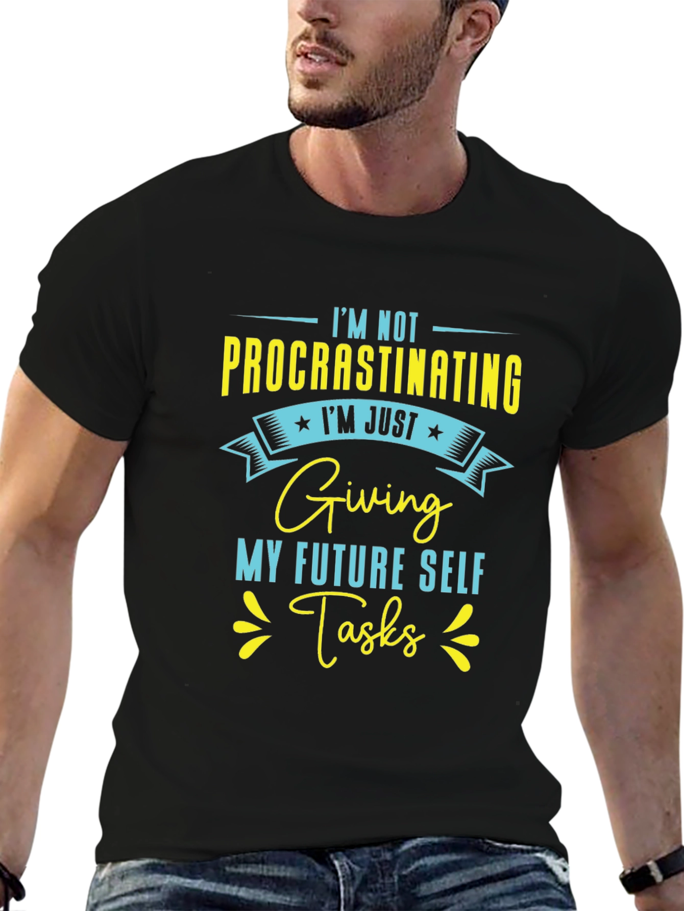 Black Funny "Procrastinating" Graphic T-Shirt view 6