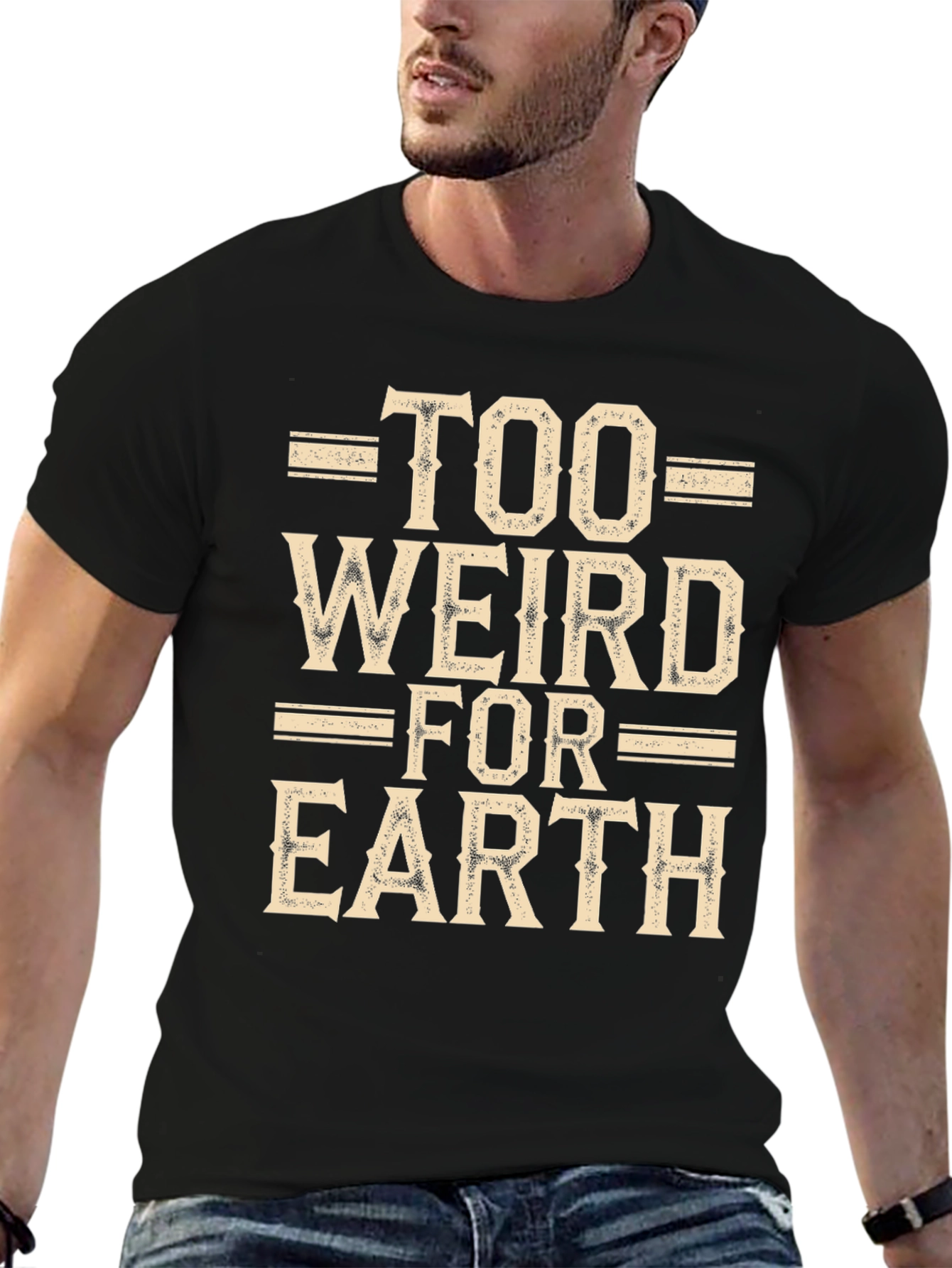 Black Too Weird For Earth Black Graphic Tee view 6