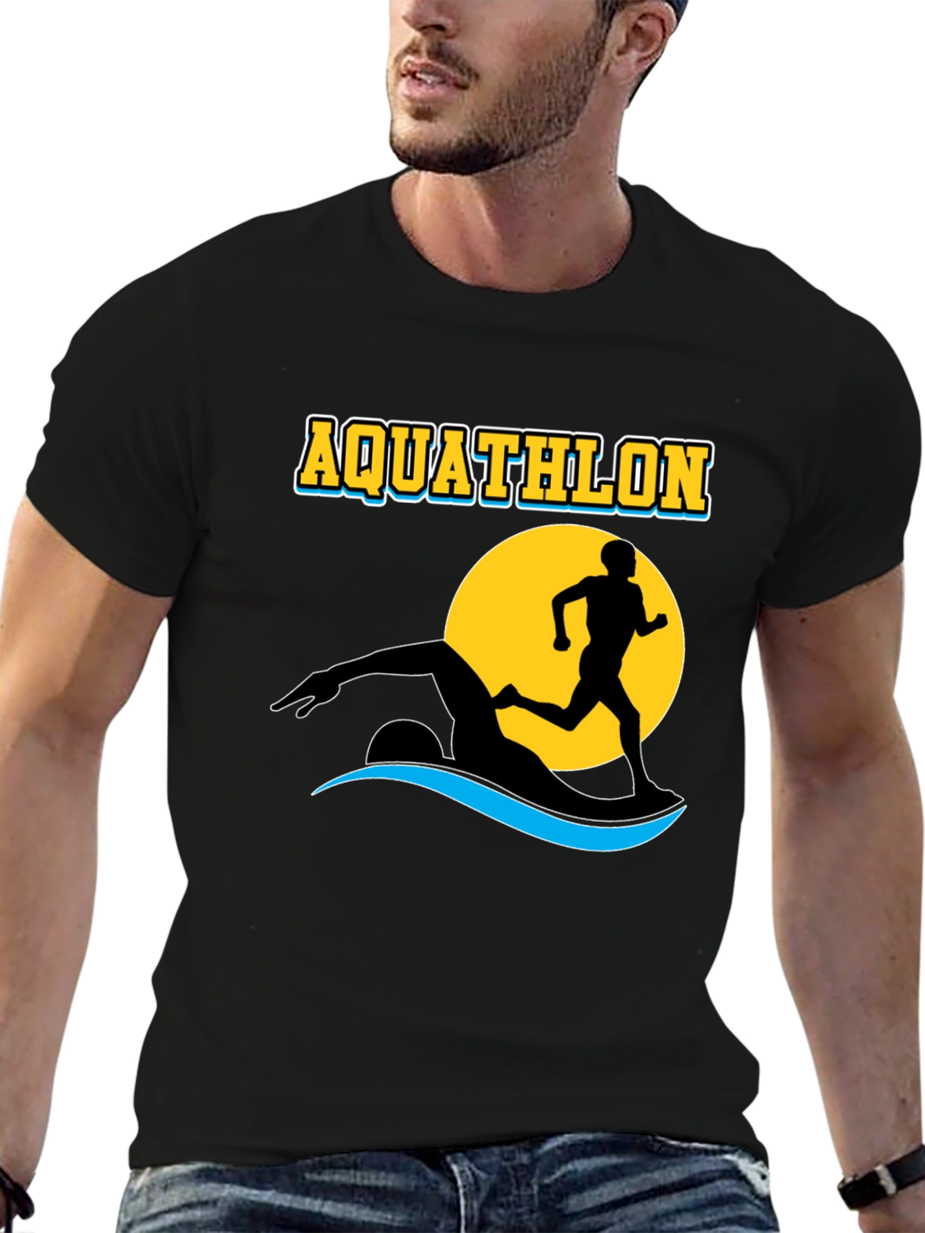 Black Aquathlon T-Shirt: Swim & Run Design view 6