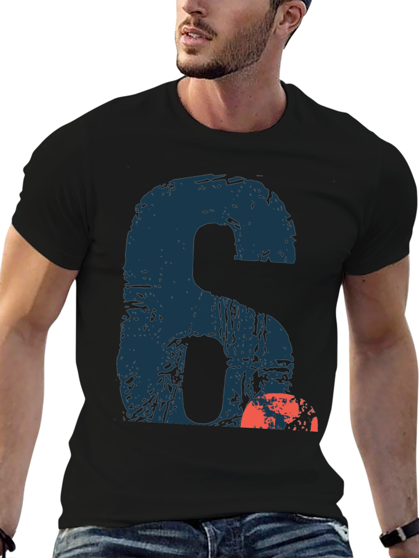 Black Graphic Number Six T-Shirt - Casual Wear view 6