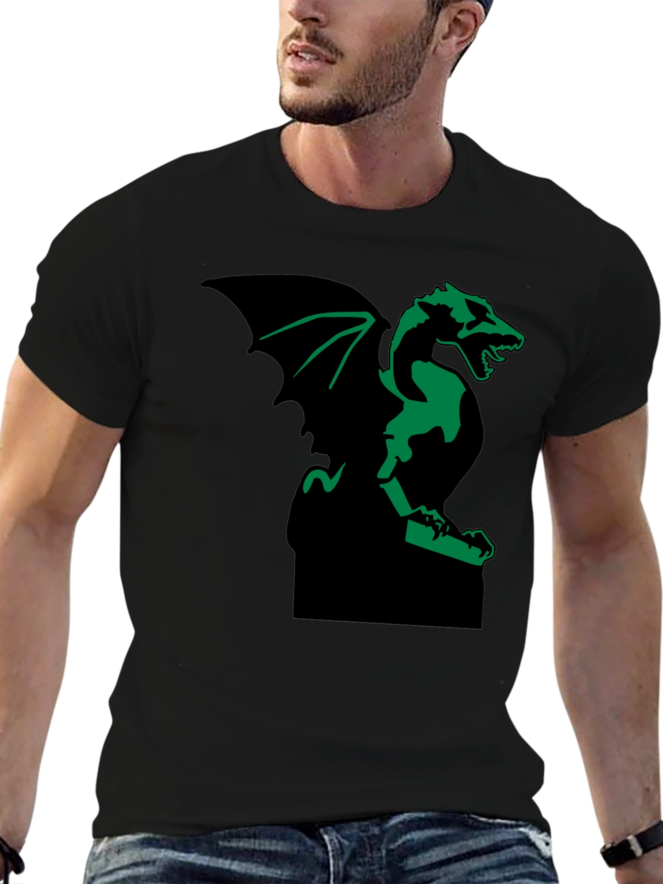 Black Green Gargoyle Graphic Black T-Shirt view 6