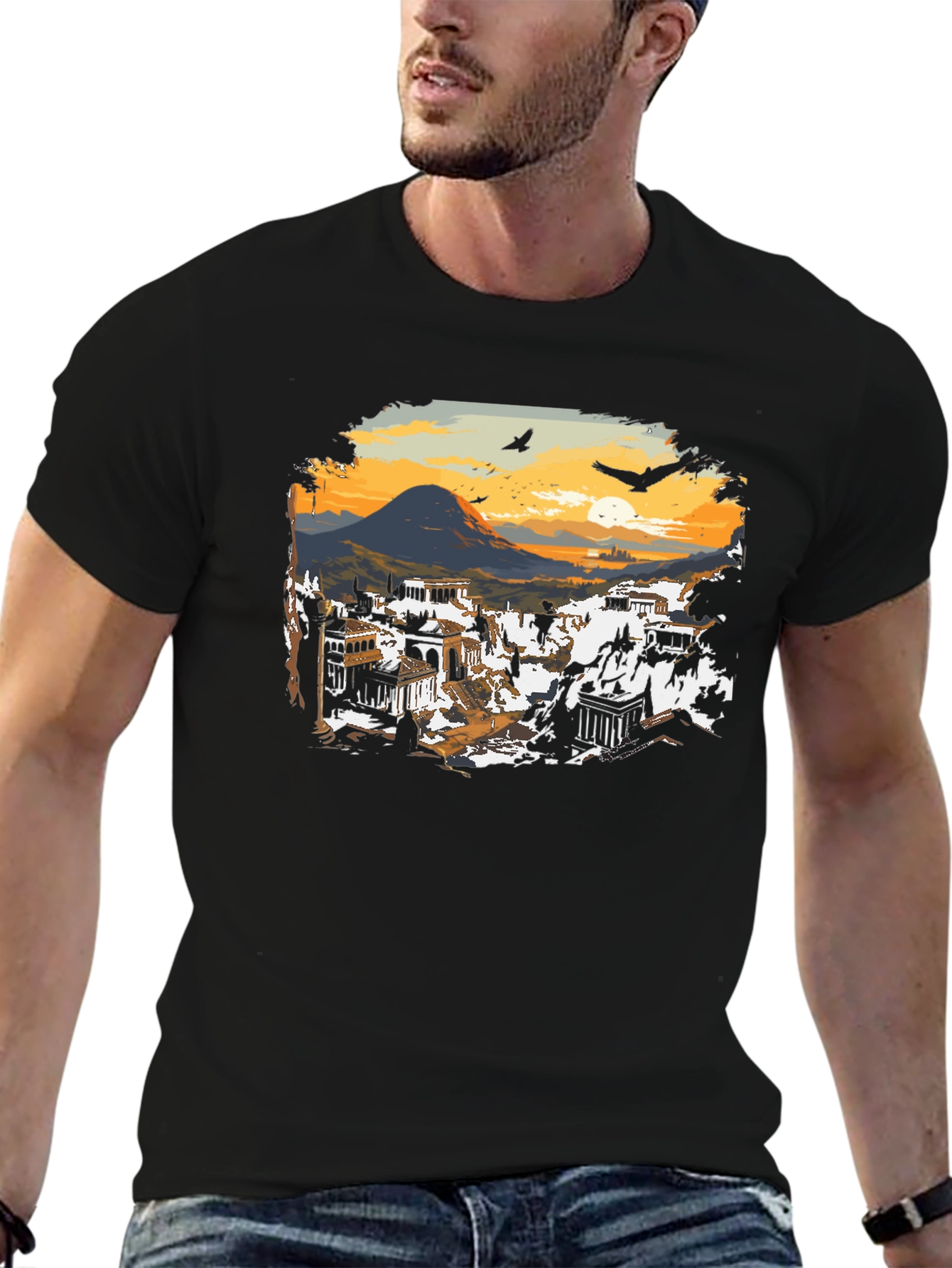 Black Ancient Cityscape Graphic Tee - Black view 6