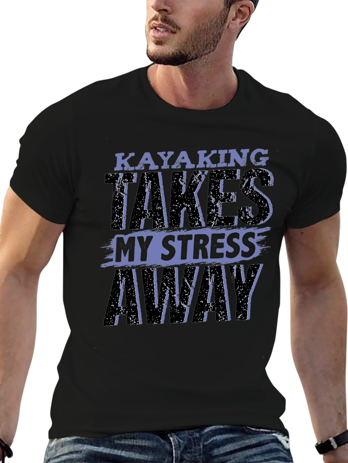Black Kayaking Takes My Stress Away Graphic T-Shirt view 6