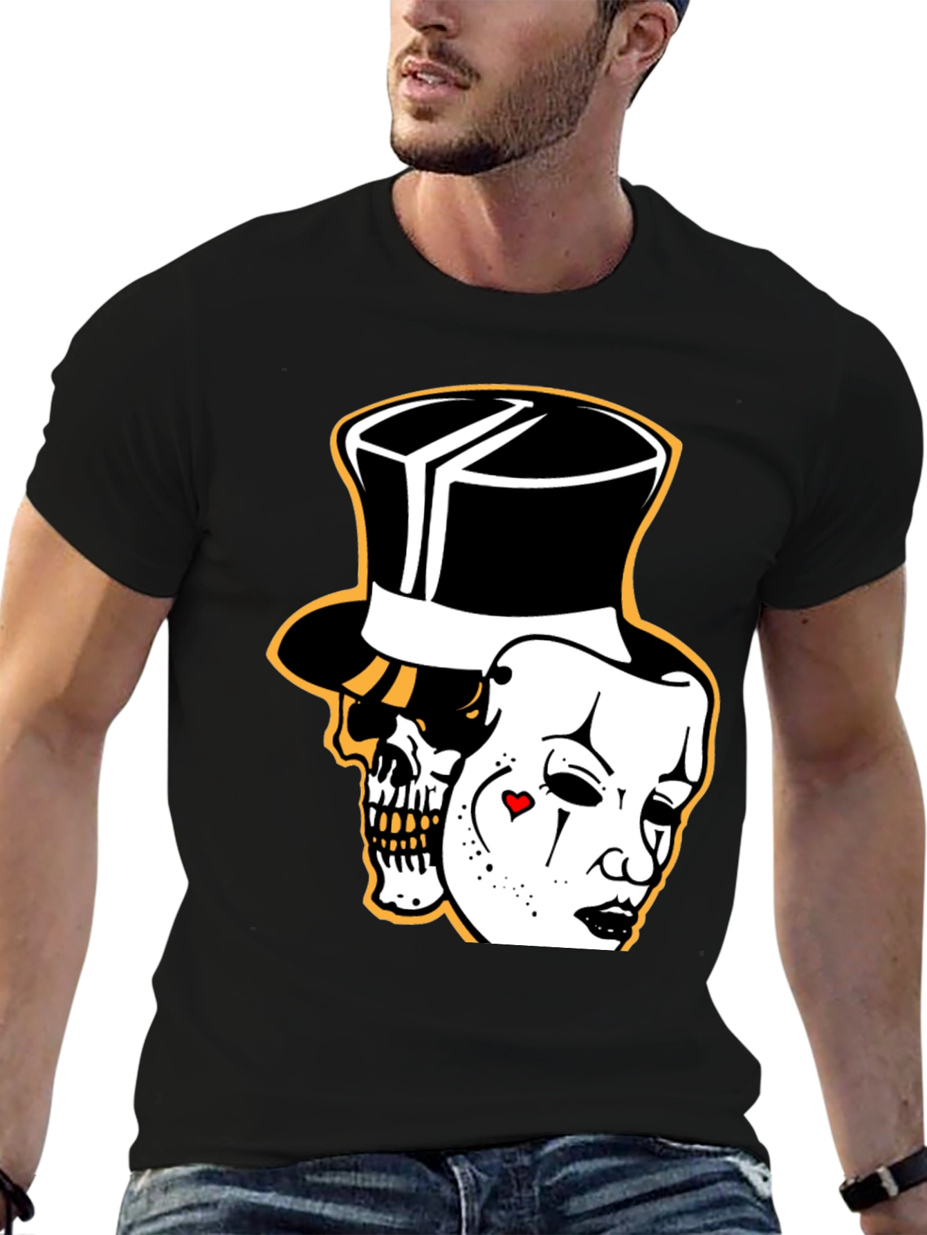 Black Skull & Mask Graphic Tee - Unique Design, Stylish Fit view 6