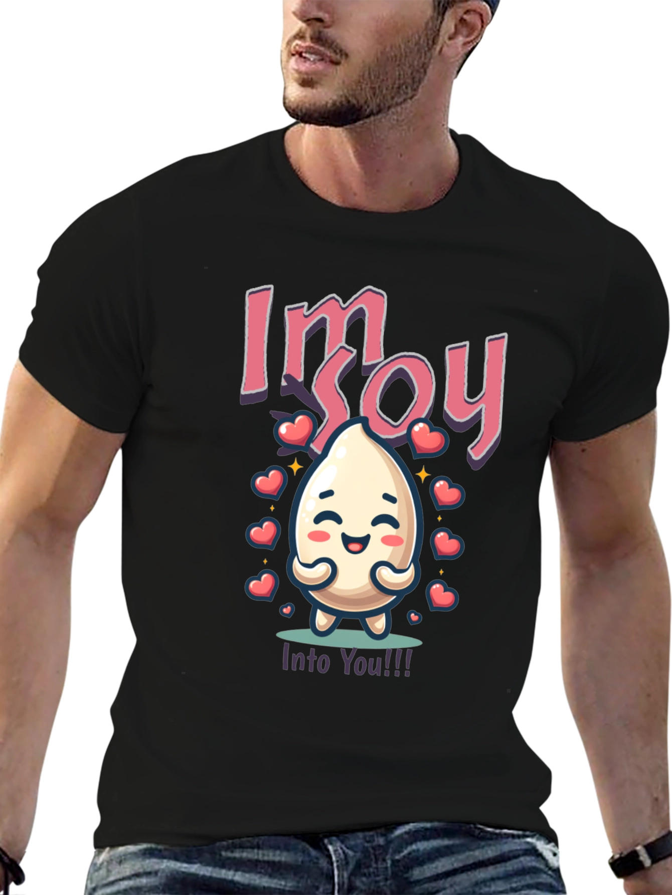 Black I'm Soy Into You T-Shirt - Cute Food Pun view 6