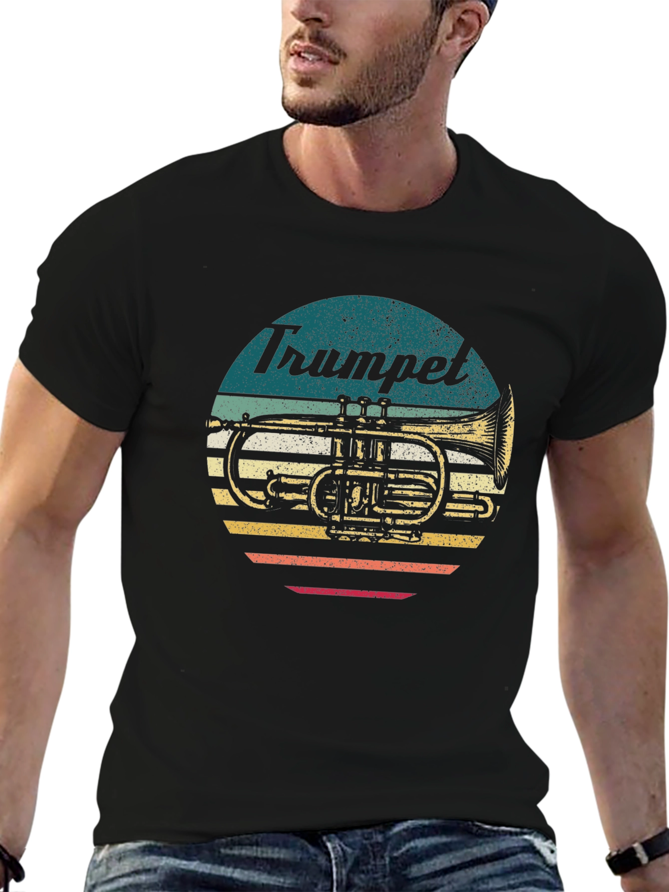 Black Vintage Trumpet Graphic T-Shirt - Retro Style view 6