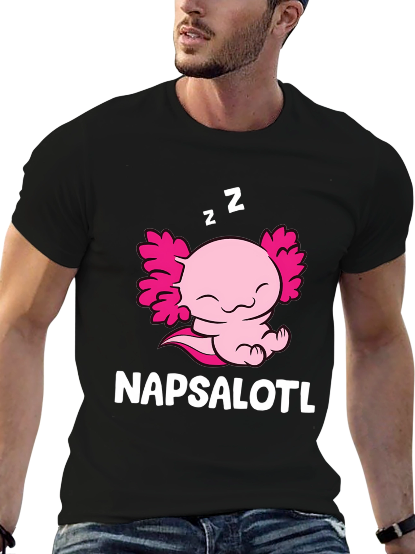 Black Napsalotl Axolotl Cute Sleeping T-Shirt view 6