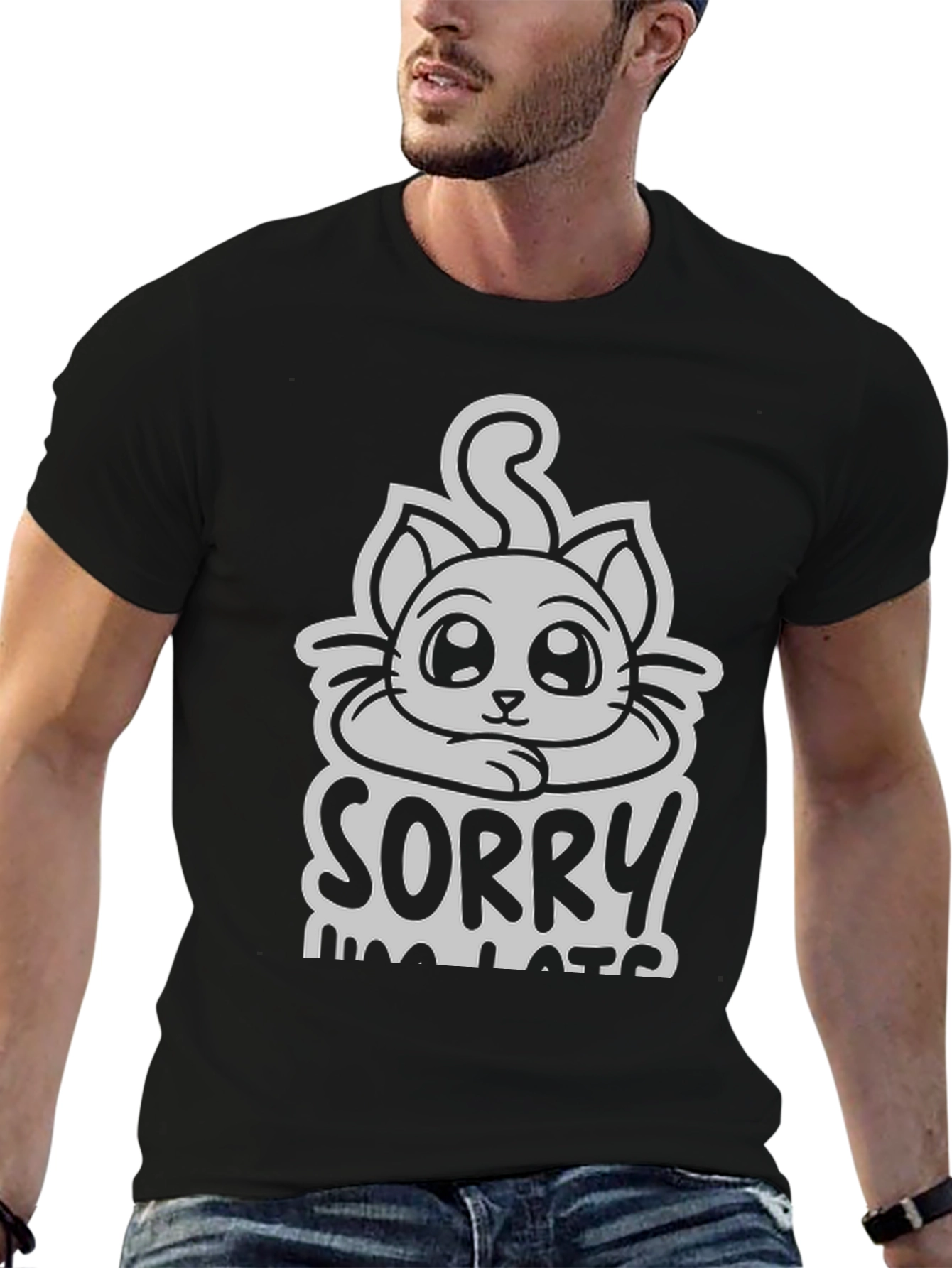 Black Sorry I'm Late Cat T-Shirt view 6