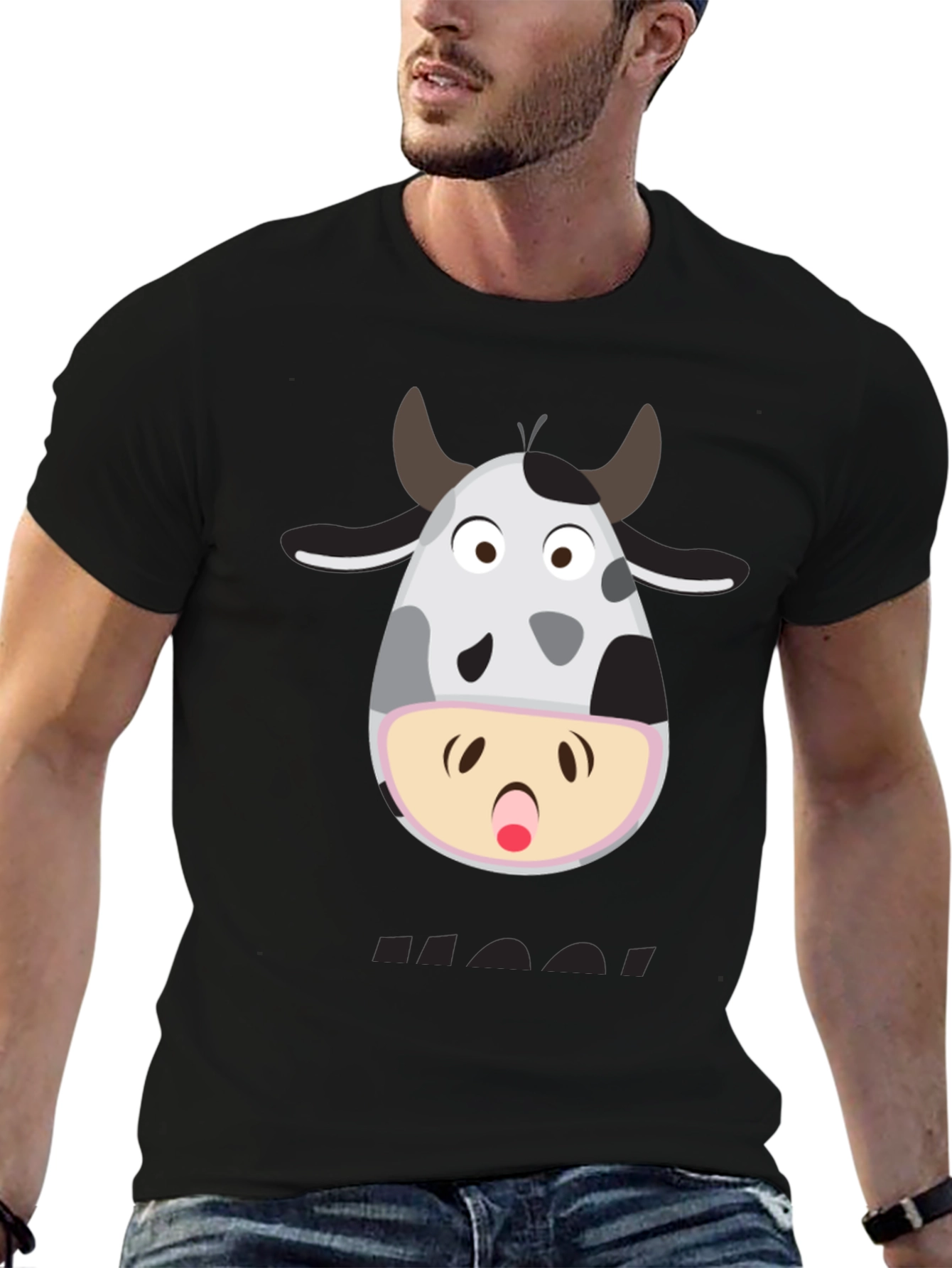 Black Funny Cow Moo! T-Shirt - Black Graphic Tee view 6