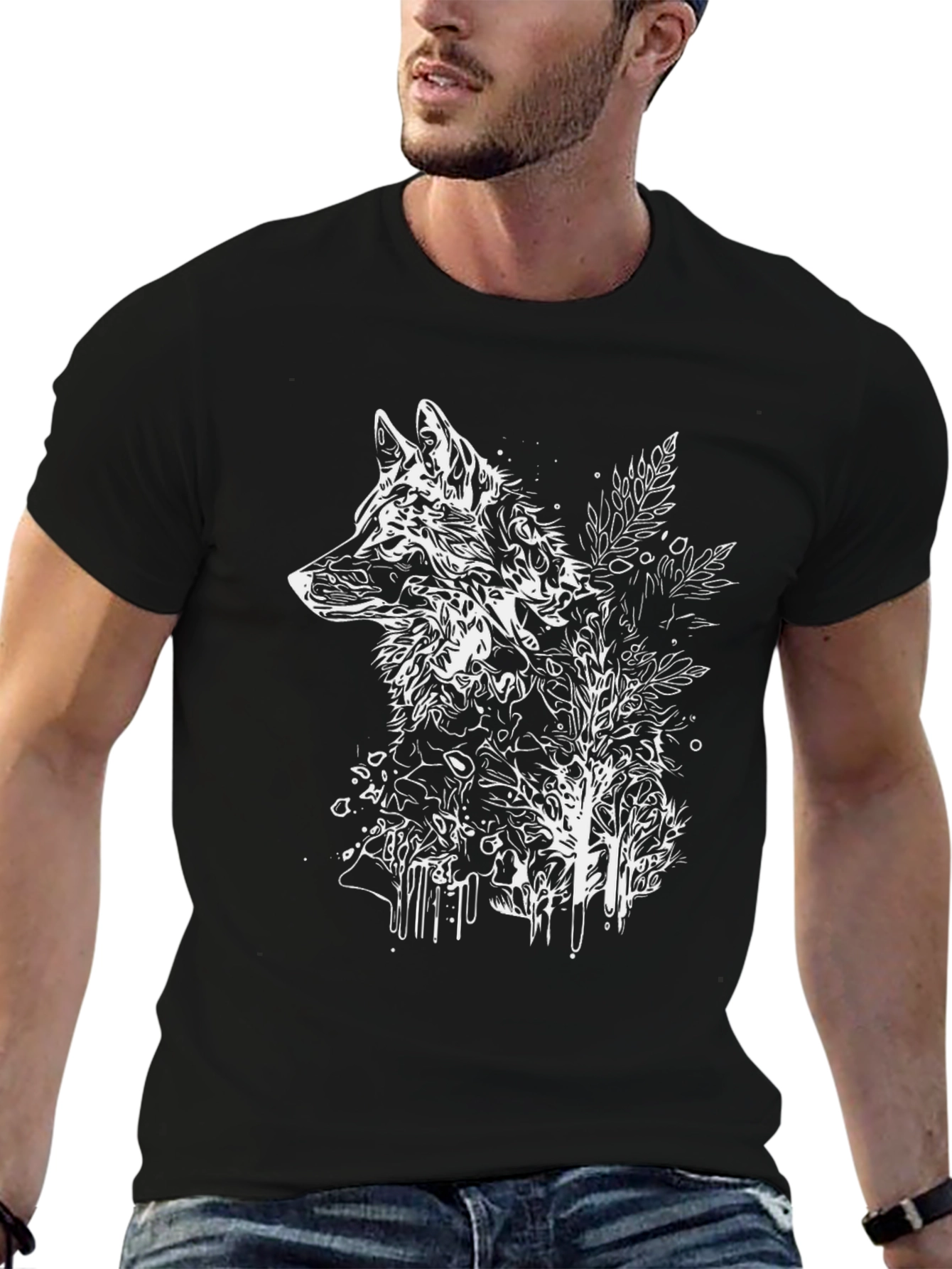 Black Wolf Graphic T-Shirt - Black Cotton Tee view 6