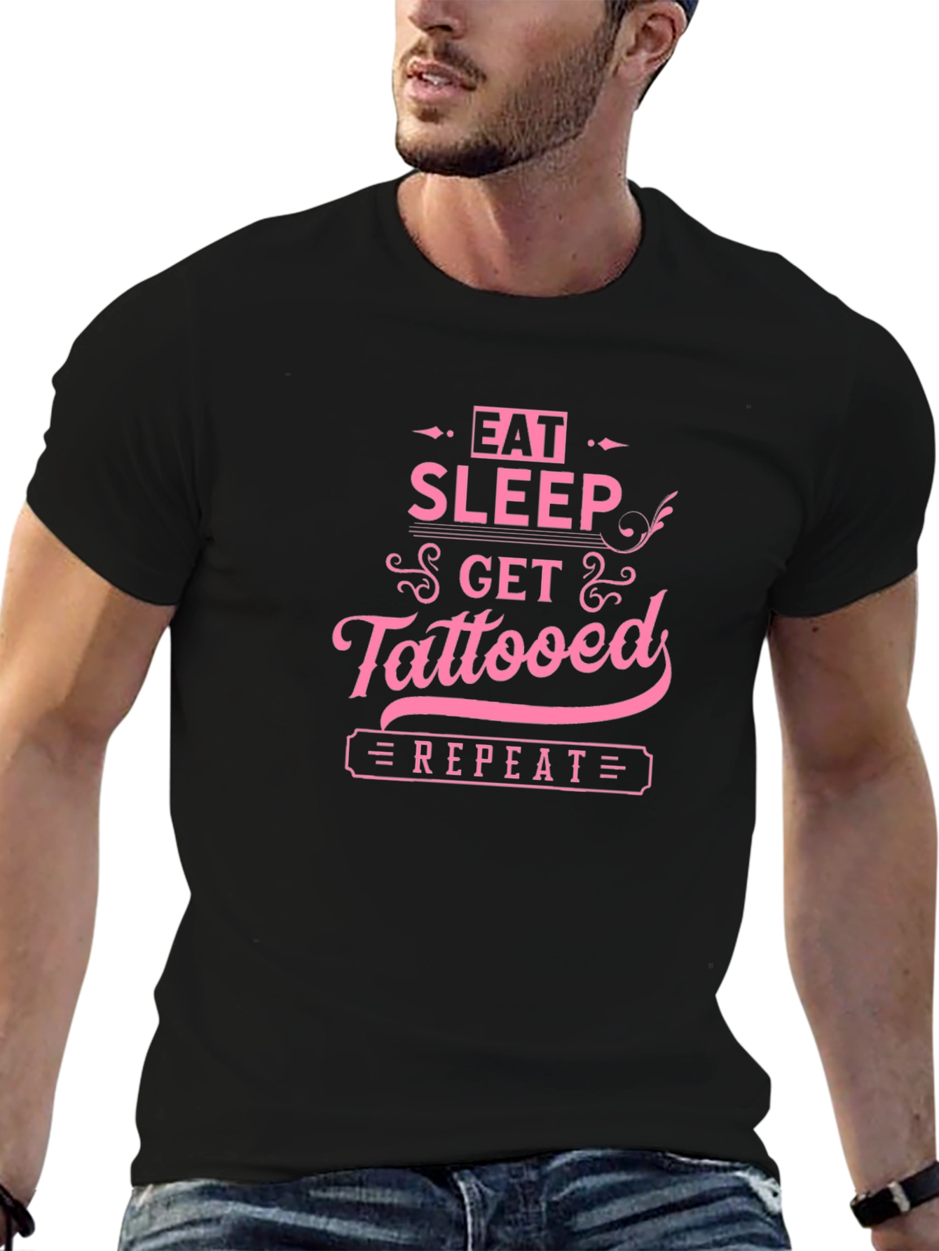 Black Eat Sleep Get Tattooed Repeat Black T-Shirt view 6