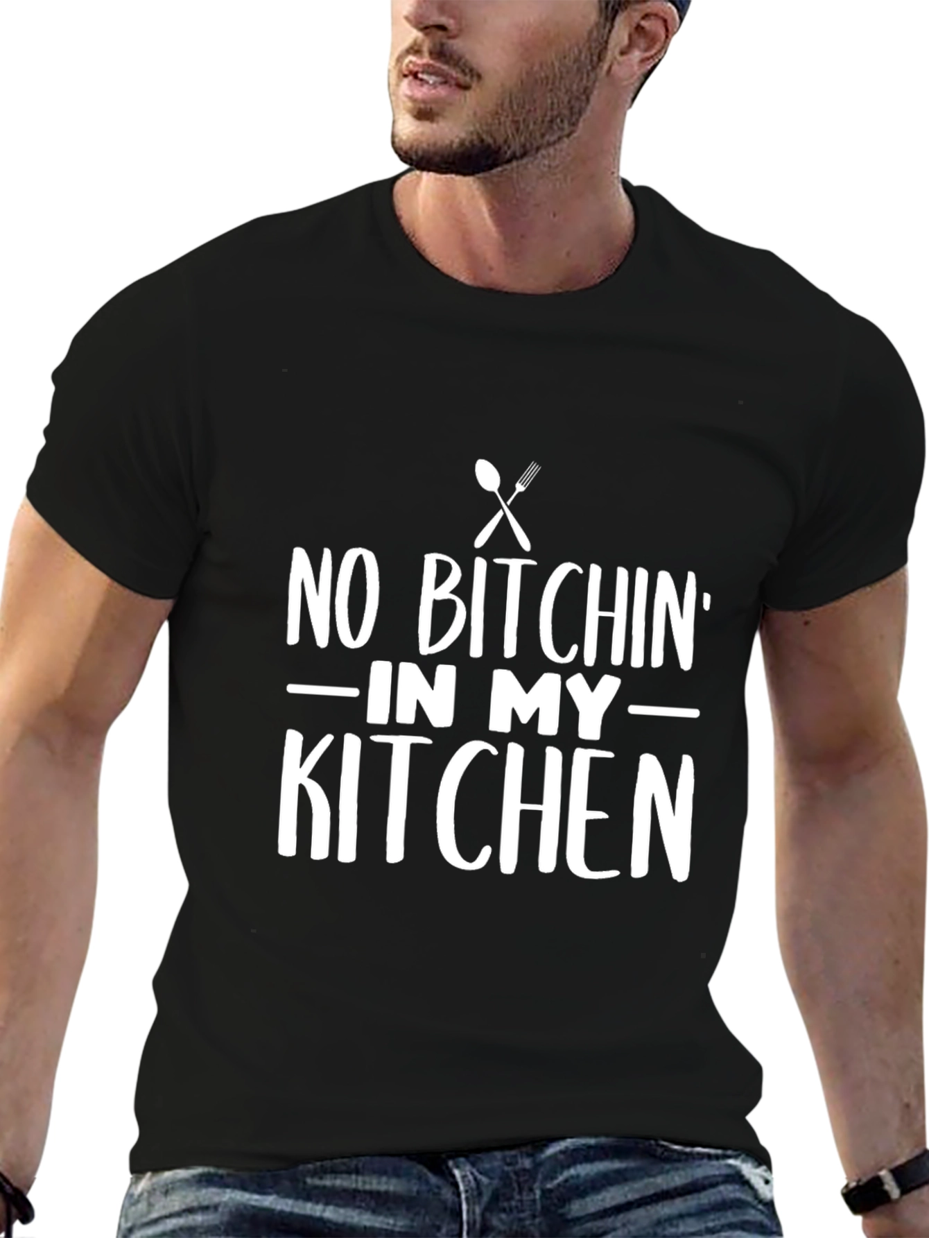Black No Bitchin' in My Kitchen Black Crew Neck T-Shirt view 6