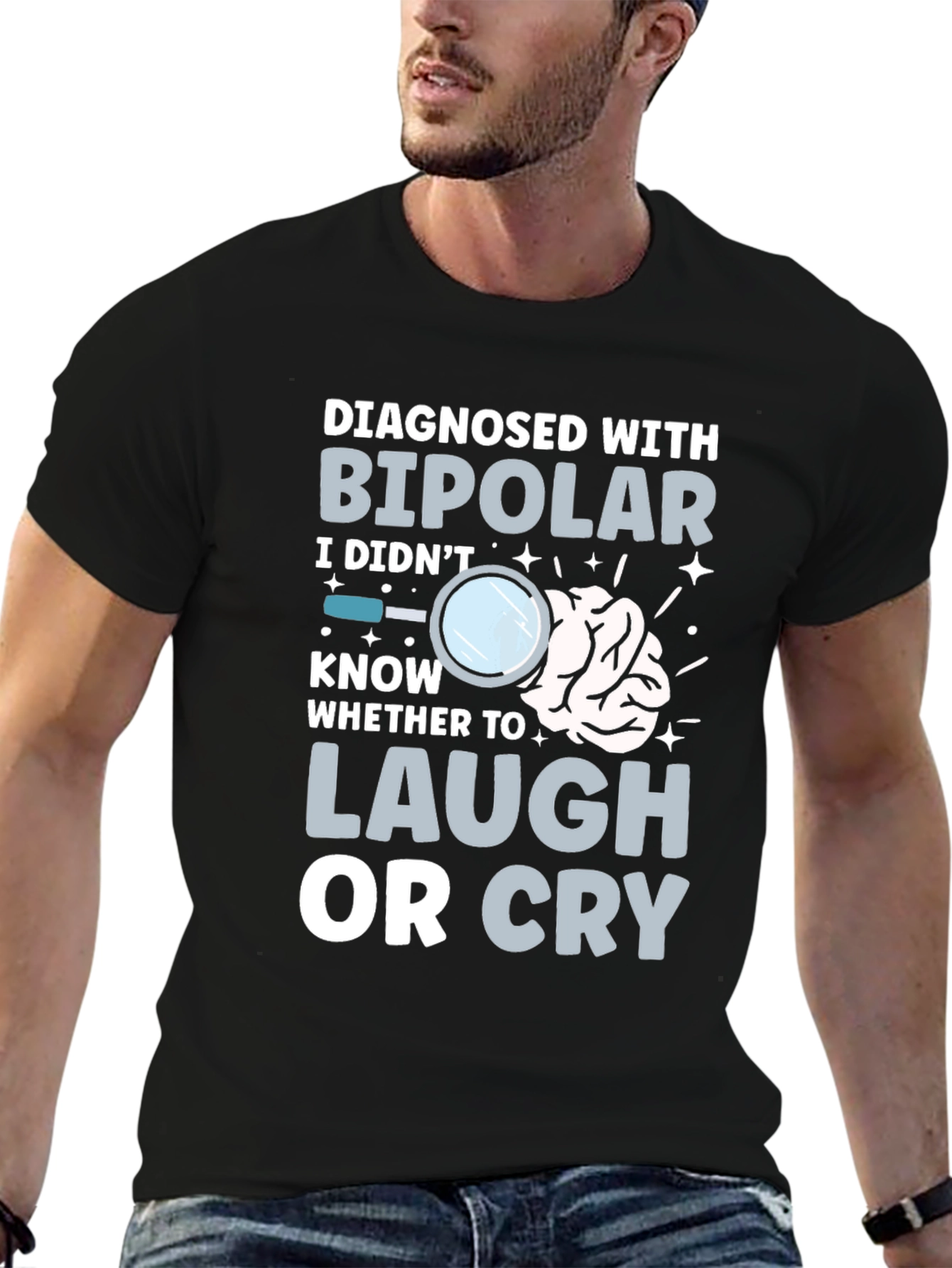 Black Bipolar Humor T-Shirt - Laugh or Cry Tee view 6