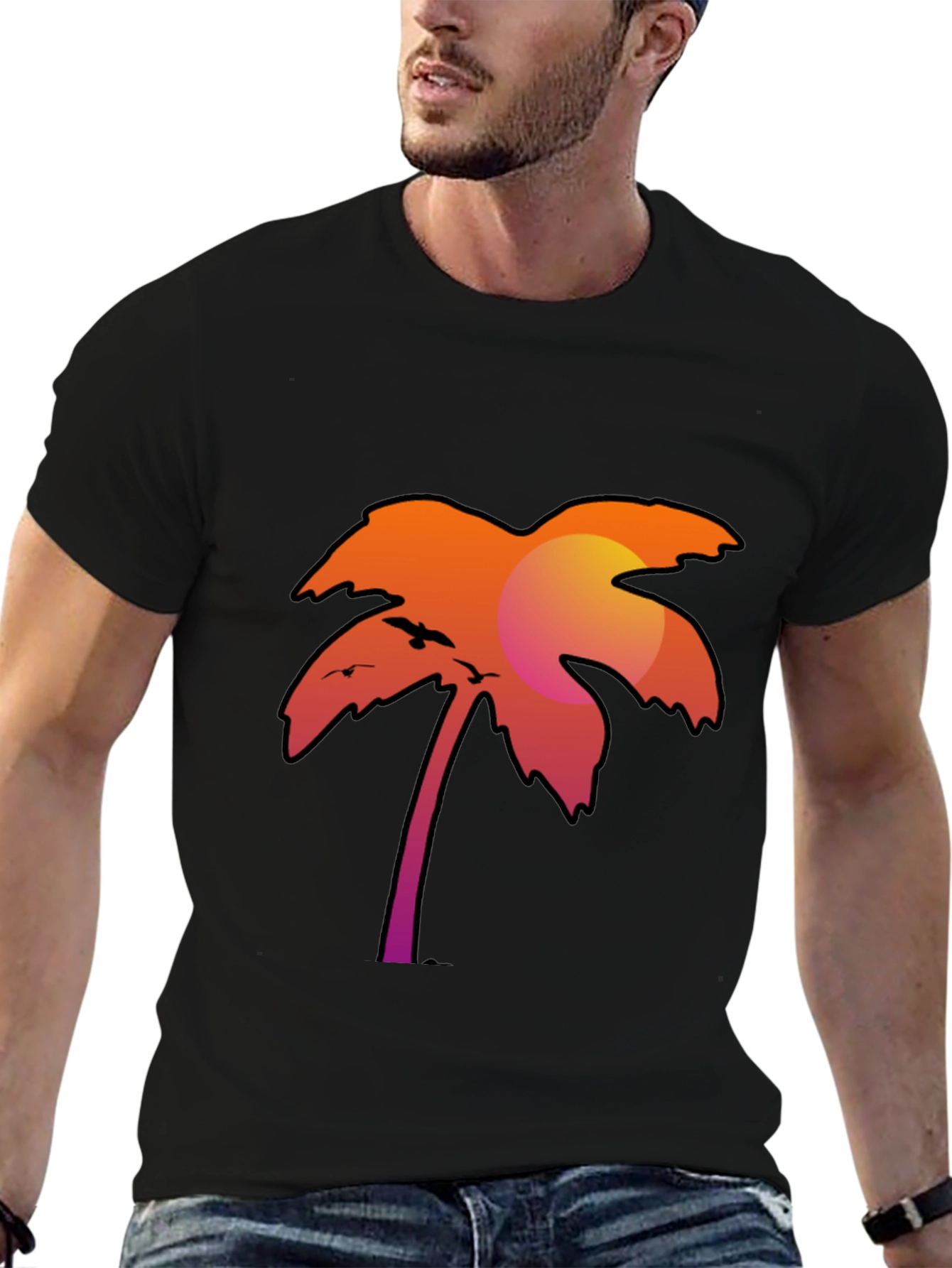 Black Sunset Palm Tree Graphic Tee - Stylish Black T-Shirt view 6