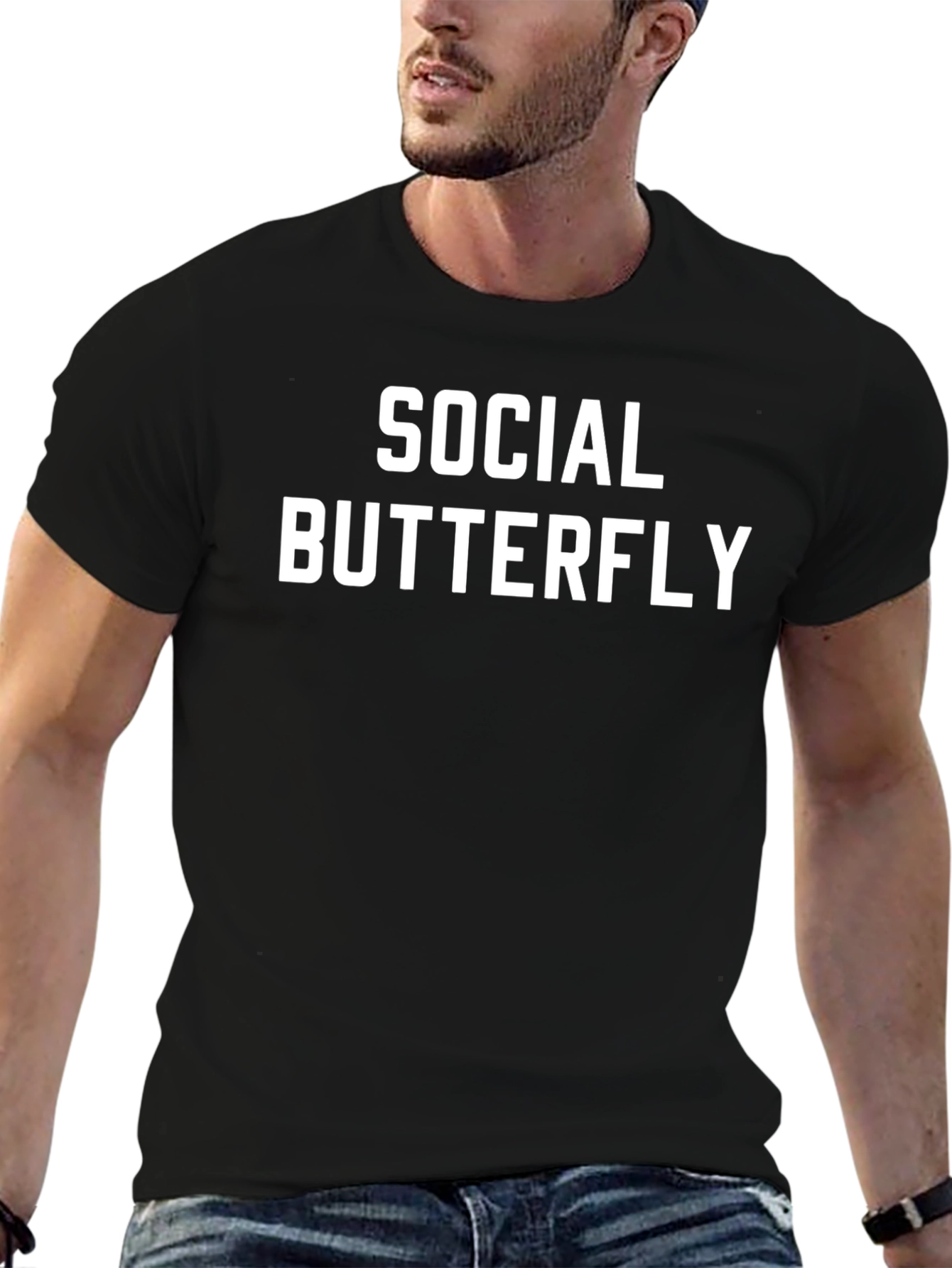 Black Social Butterfly Black T-Shirt - Casual Style view 6