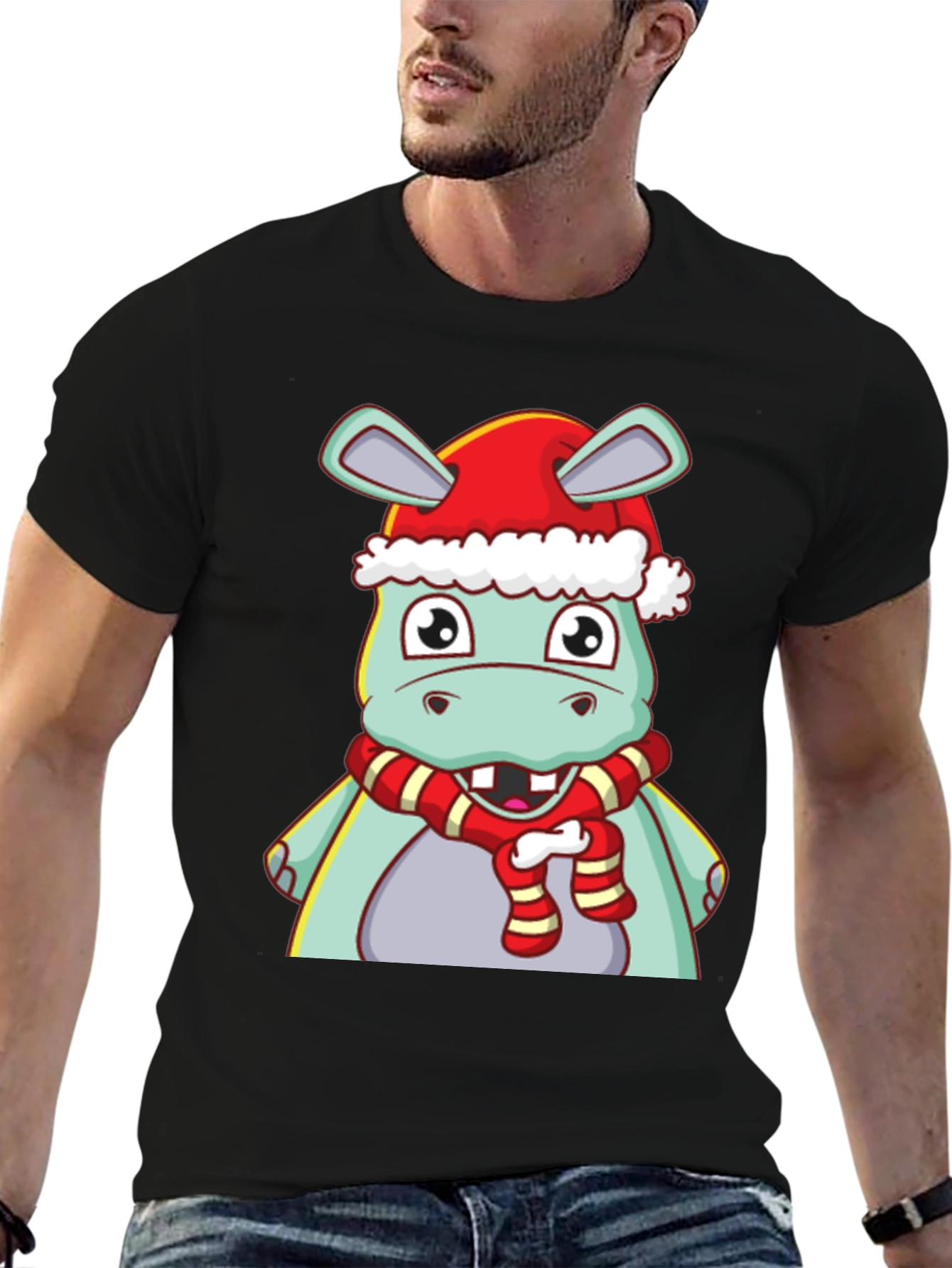 Black Festive Hippo T-Shirt view 6