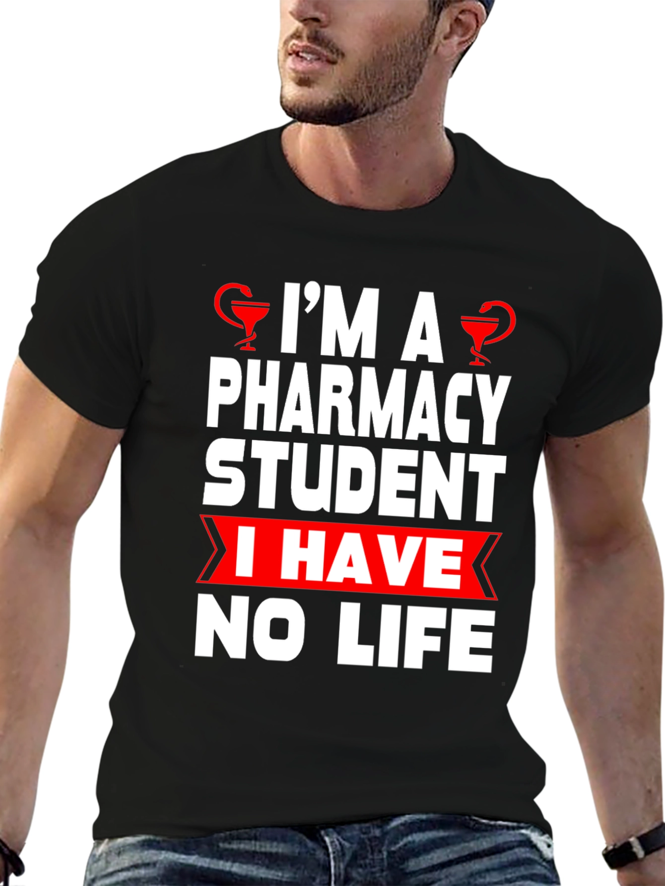 Black Pharmacy Student Humor T-Shirt - No Life! view 6