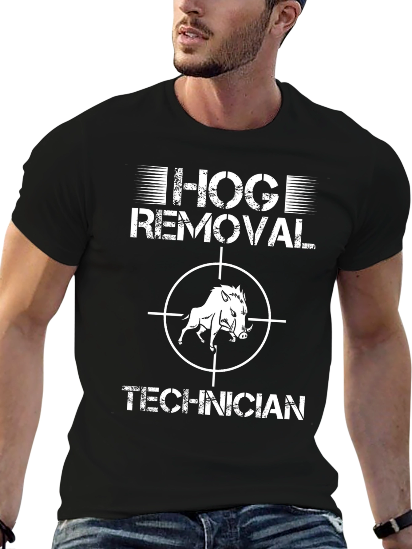 Black Hog Removal Technician Graphic T-Shirt view 6