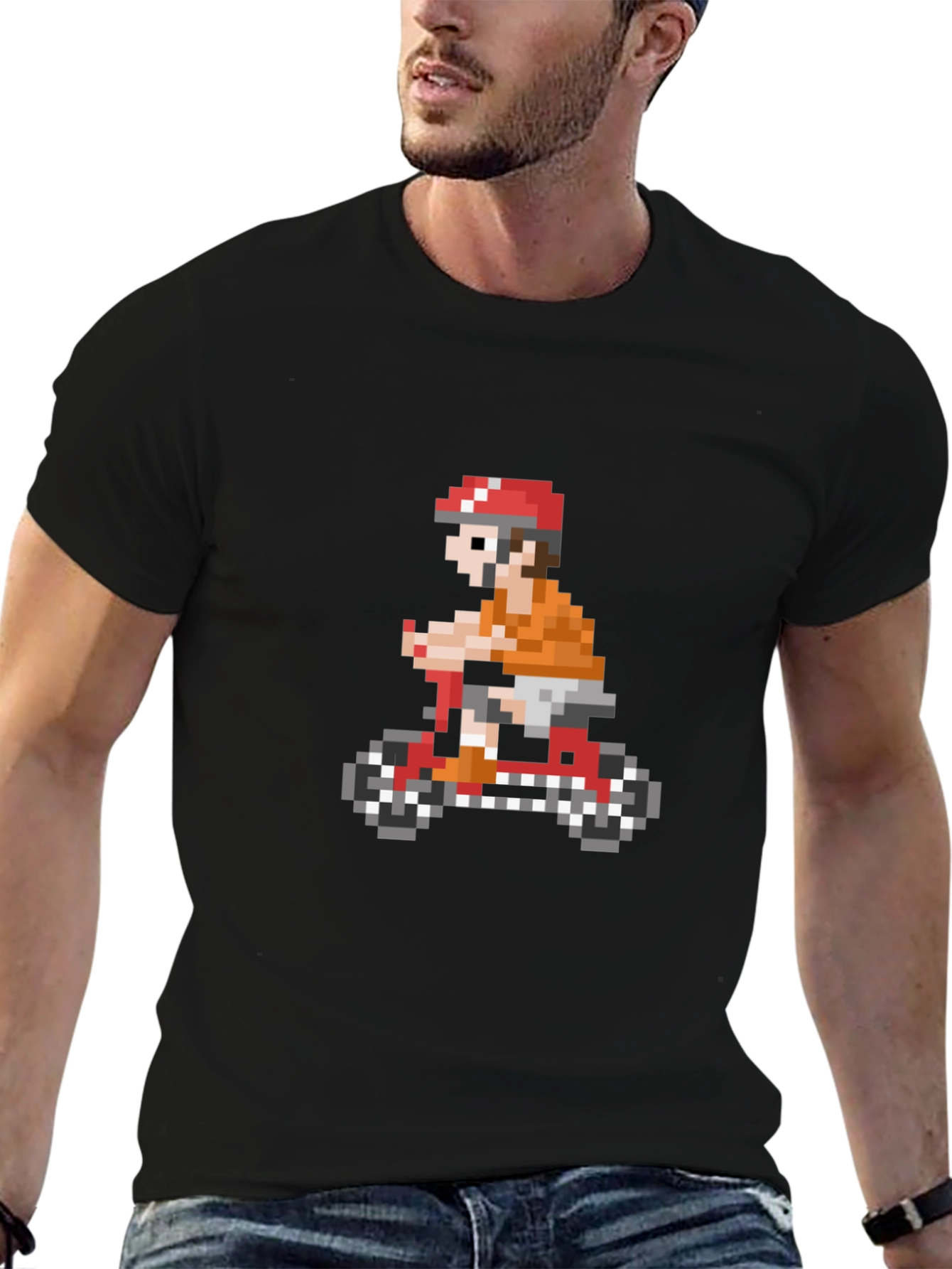 Black Retro Pixel Cyclist Tee - Black Cotton Blend view 6