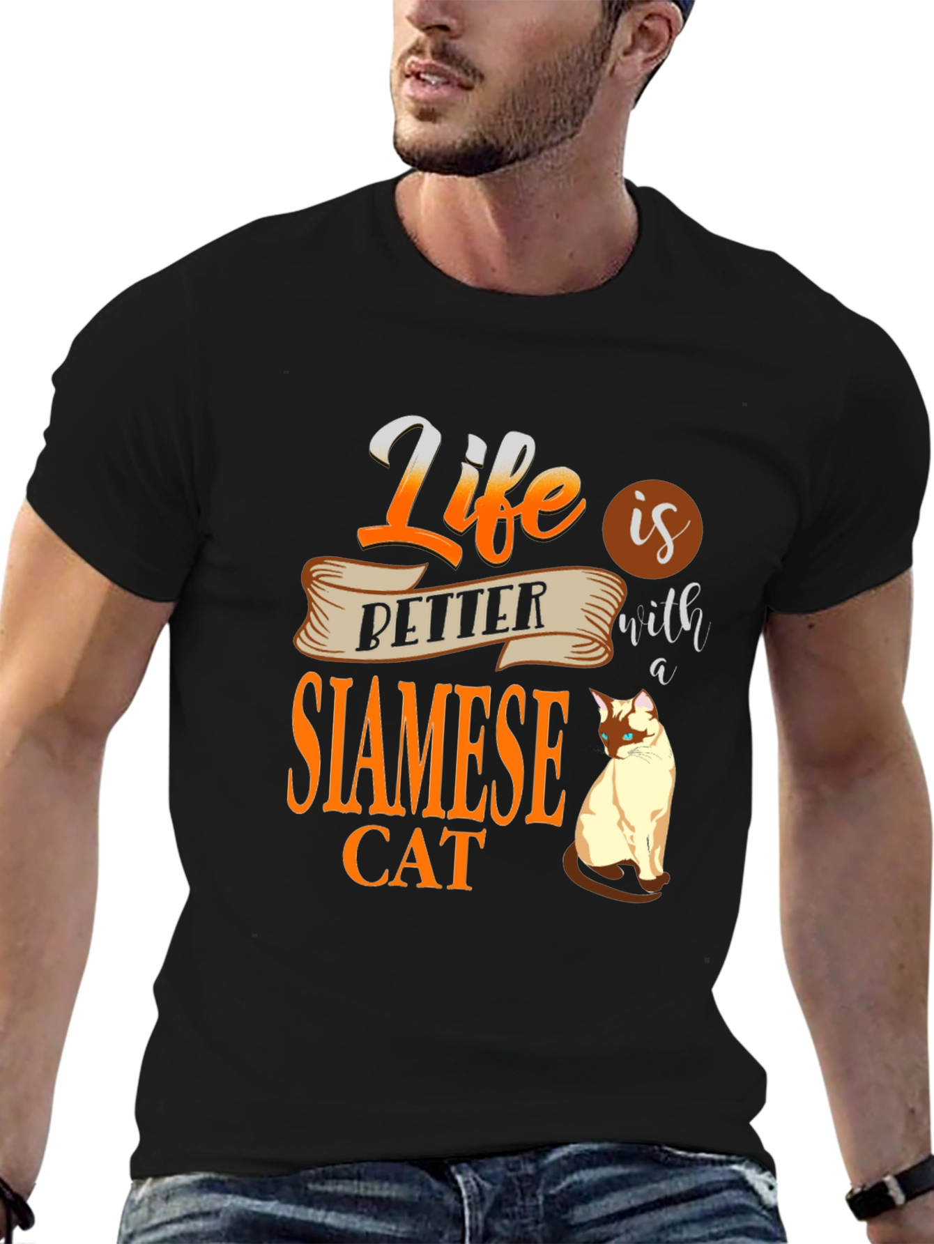 Black Life Is Better With A Siamese Cat T-Shirt view 6
