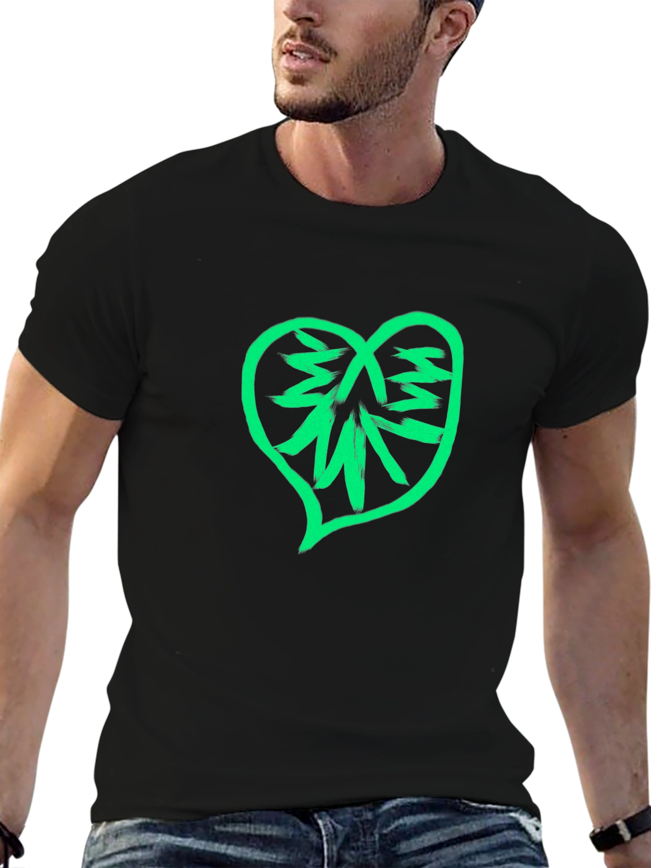 Black Heart Cannabis Tee - Black Cotton Blend view 6
