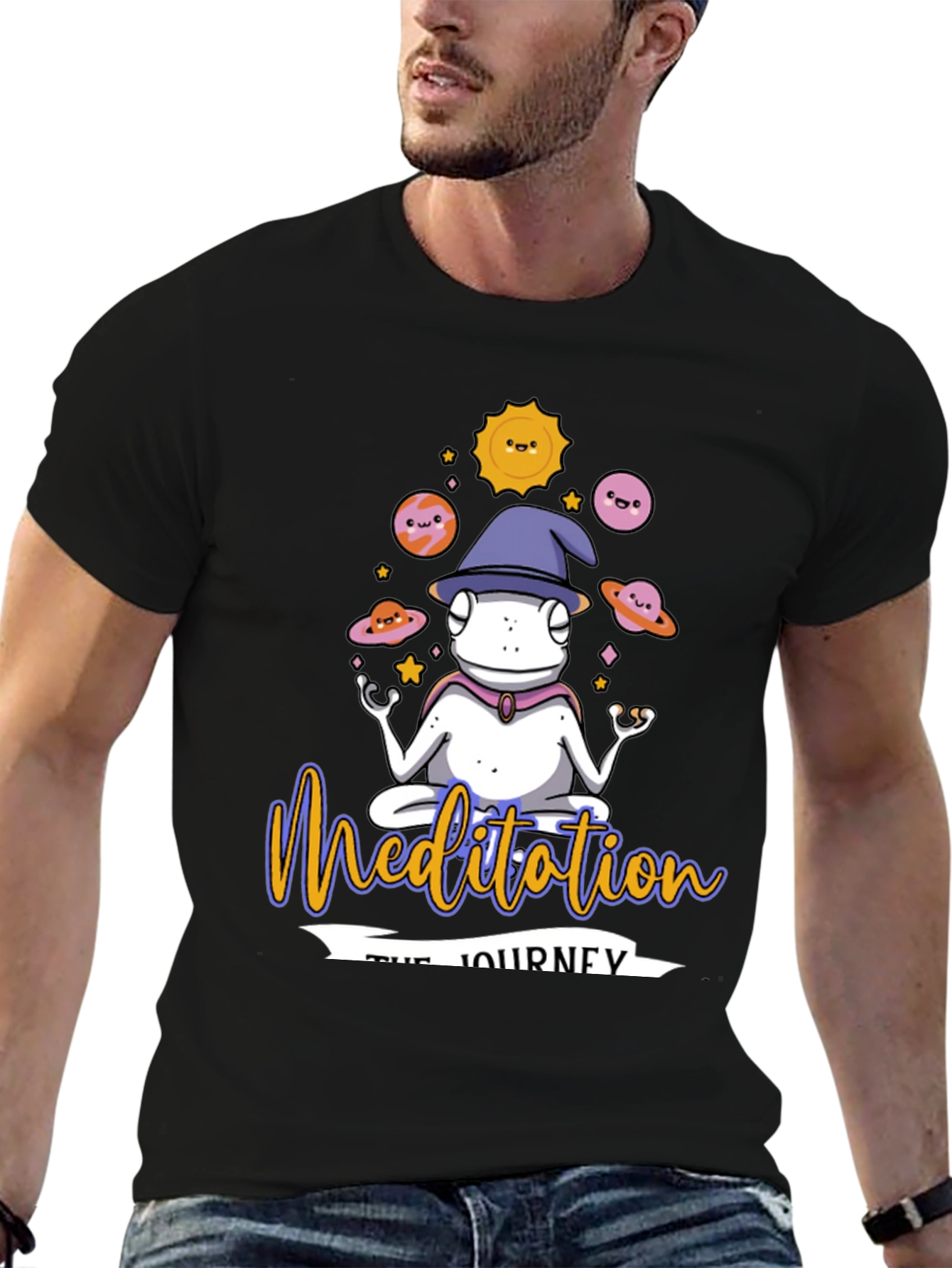 Black Meditation Journey Black T-Shirt, Yoga Frog Design view 6