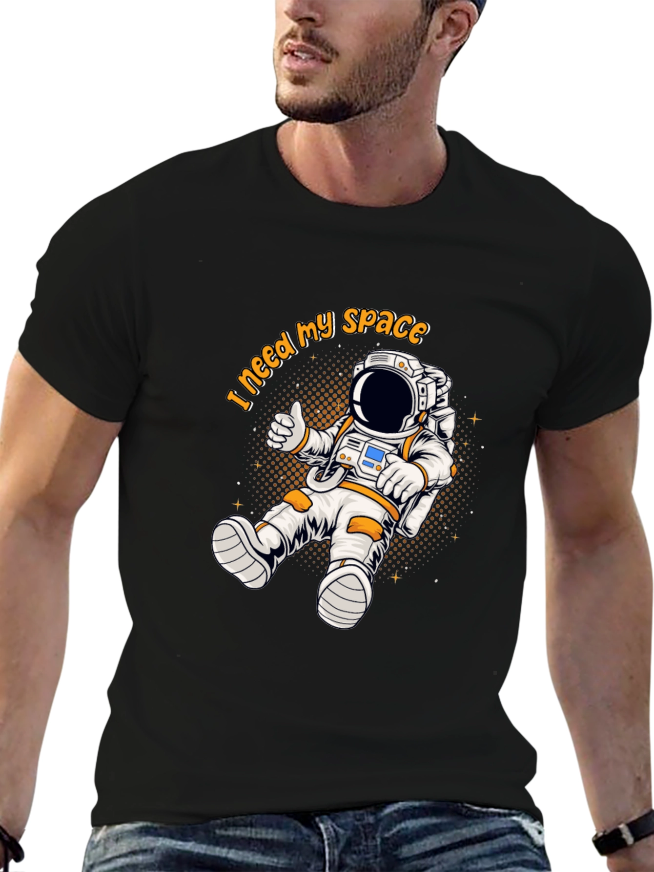 Black I Need My Space Astronaut Graphic T-Shirt view 6