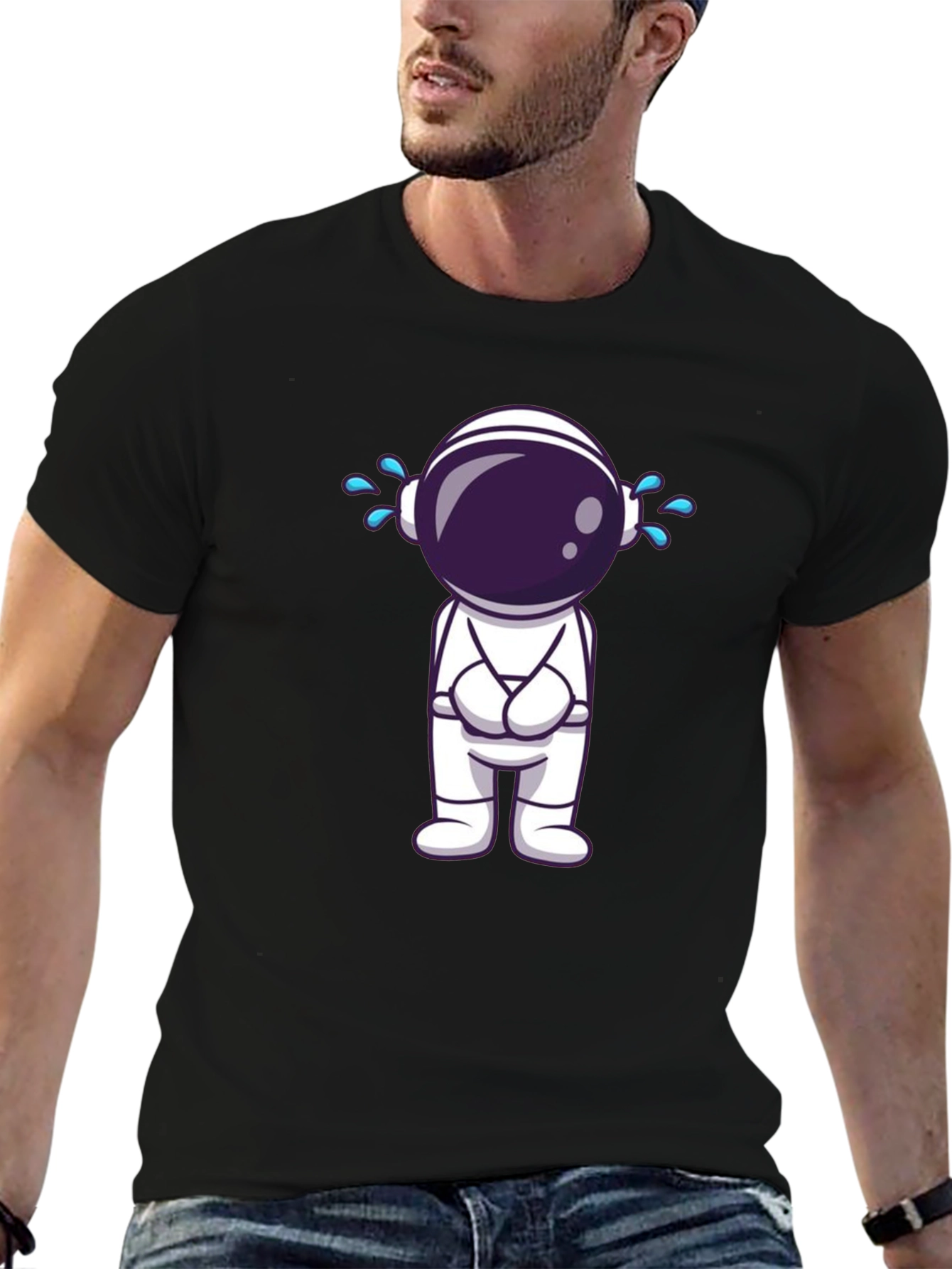 Black Sad Astronaut Graphic T-Shirt view 6