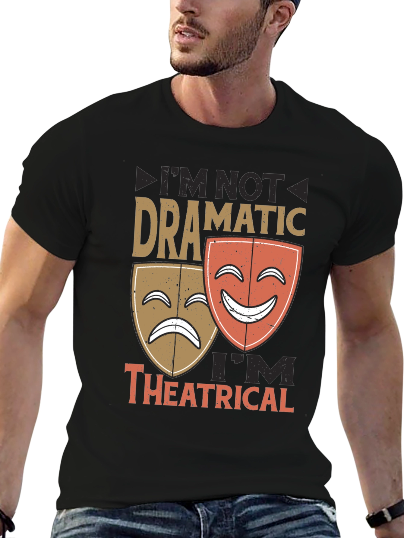 Black Dramatic vs. Theatrical Graphic T-Shirt view 6