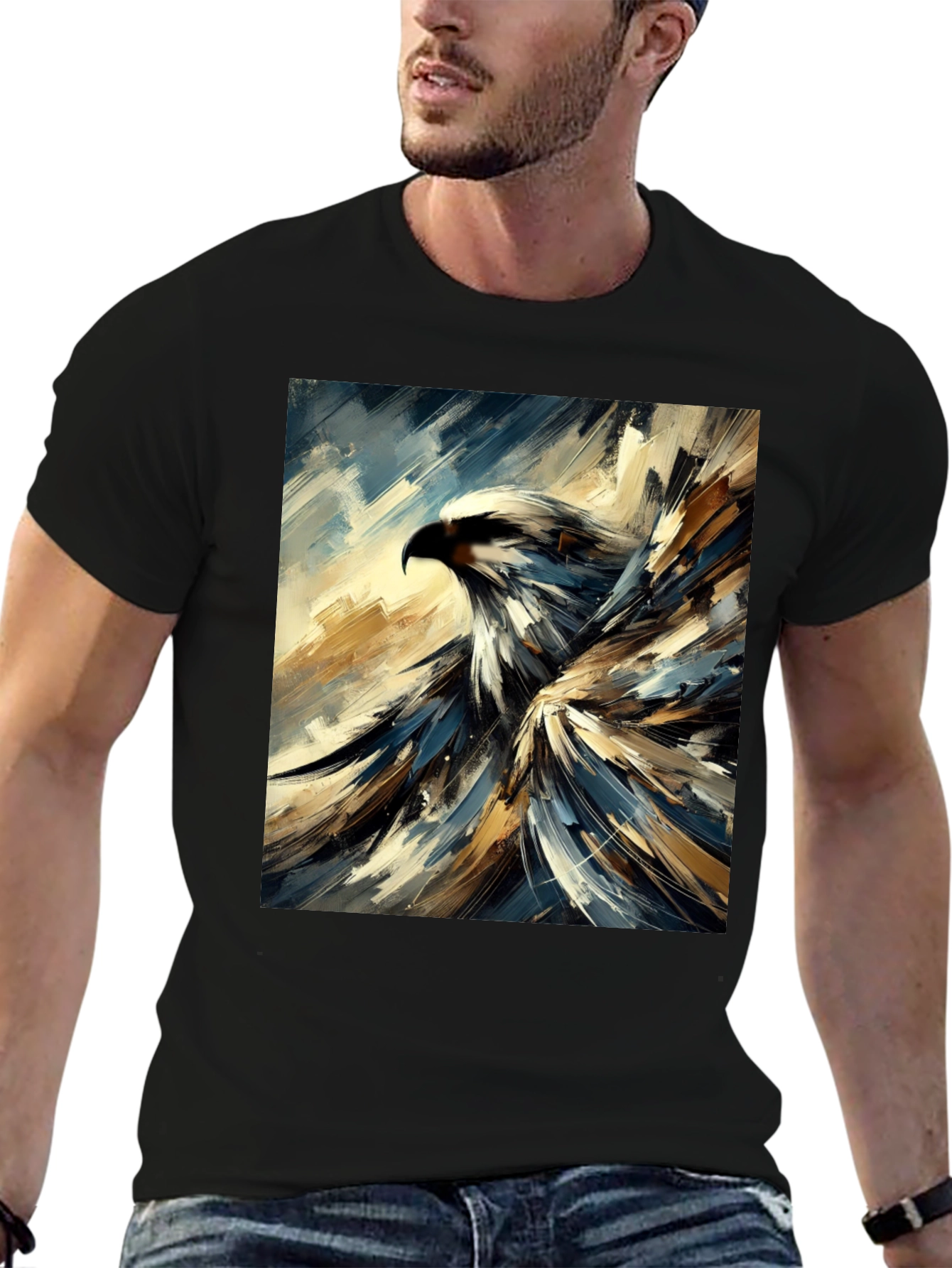 Black Abstract Eagle Graphic Black T-Shirt view 6